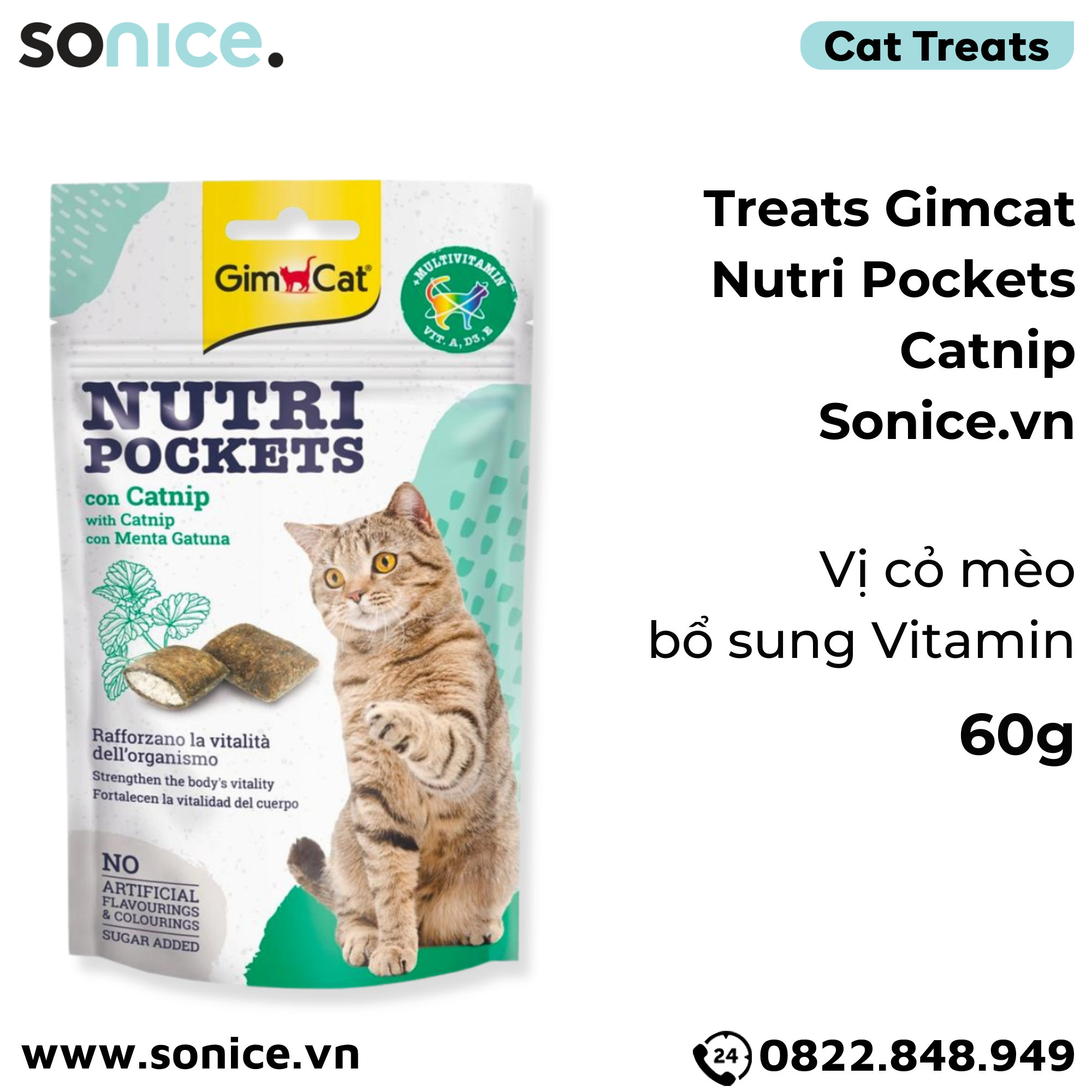 Treats Gimcat Nutri Pockets Catnip 60g - Vị cỏ mèo, bổ sung Vitamin SONICE.
