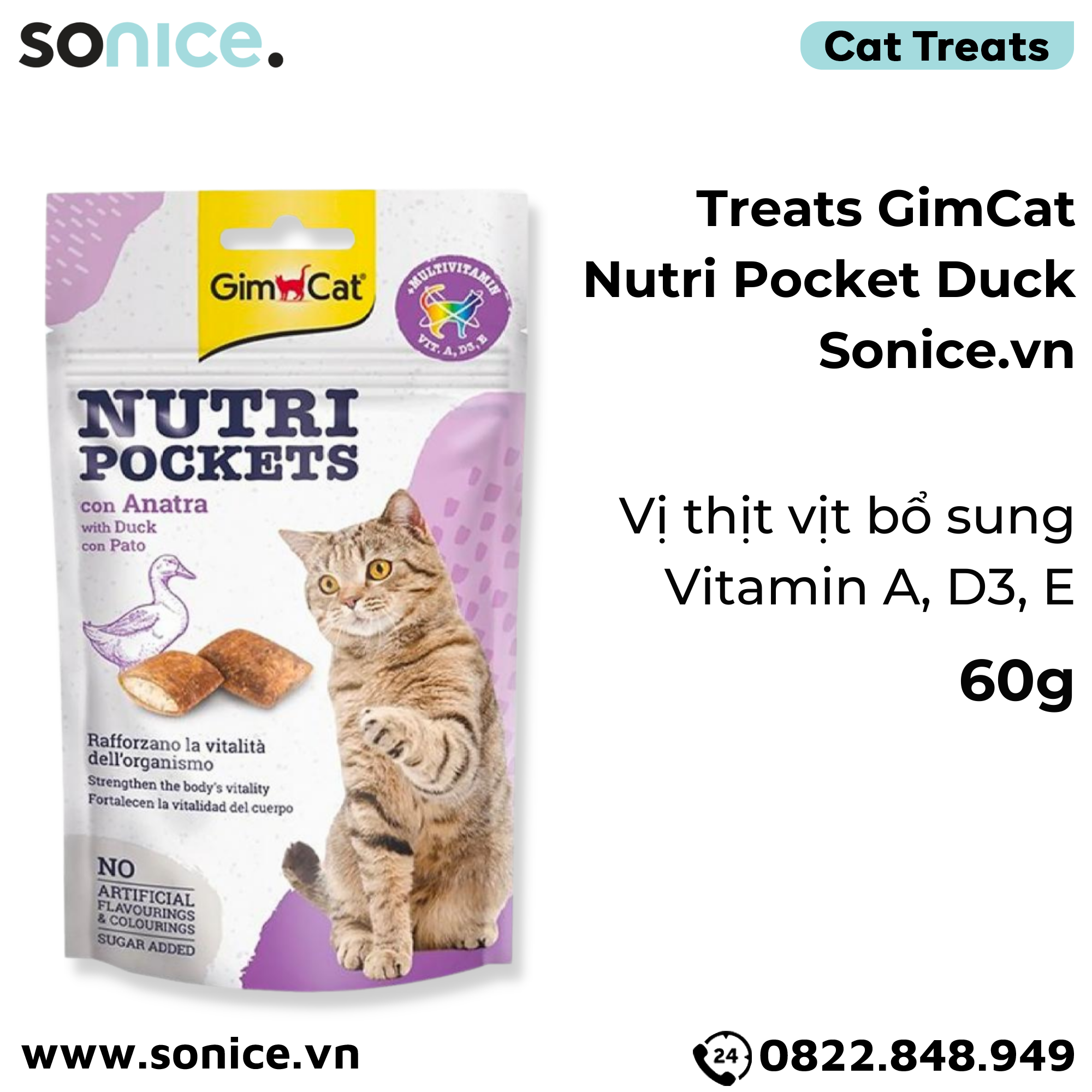 Treats GimCat Nutri Pocket Duck 60g - Vịt thịt vịt, bổ sung Vitamin A,D3,E SONICE.