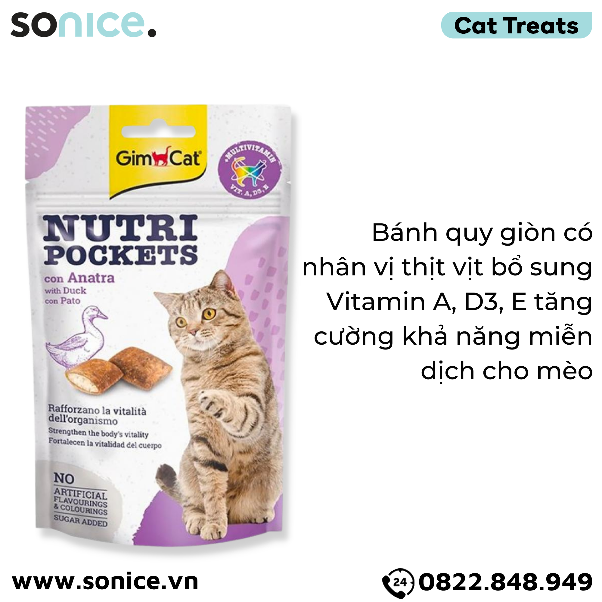 Treats GimCat Nutri Pocket Duck 60g - Vịt thịt vịt, bổ sung Vitamin A,D3,E SONICE.