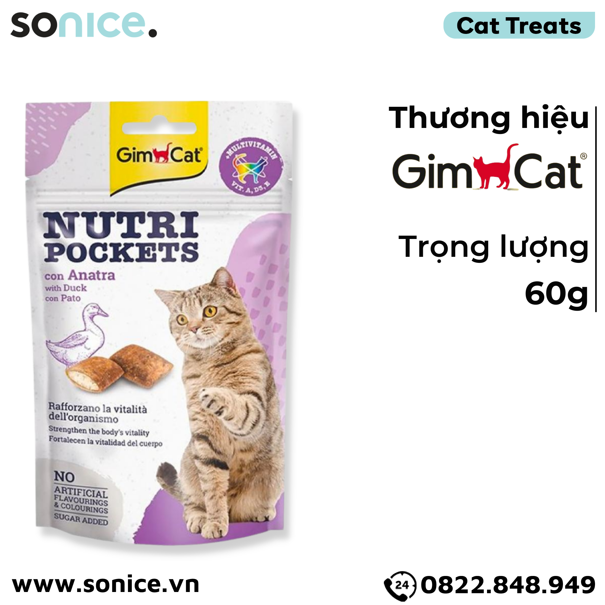 Treats GimCat Nutri Pocket Duck 60g - Vịt thịt vịt, bổ sung Vitamin A,D3,E SONICE.