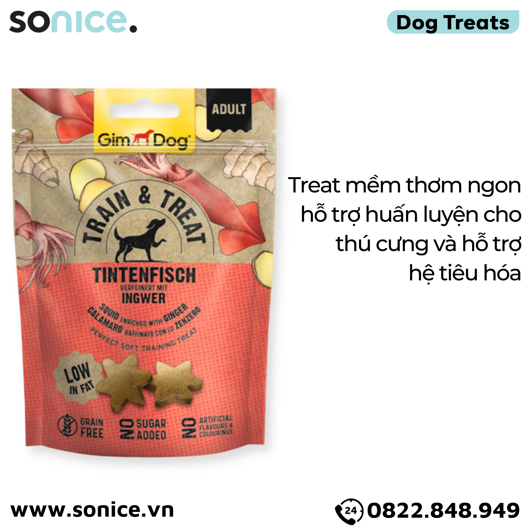 Treats GimDog Train Treat Tintenfisch 125g - Hỗ trợ huấn luyện SONICE.