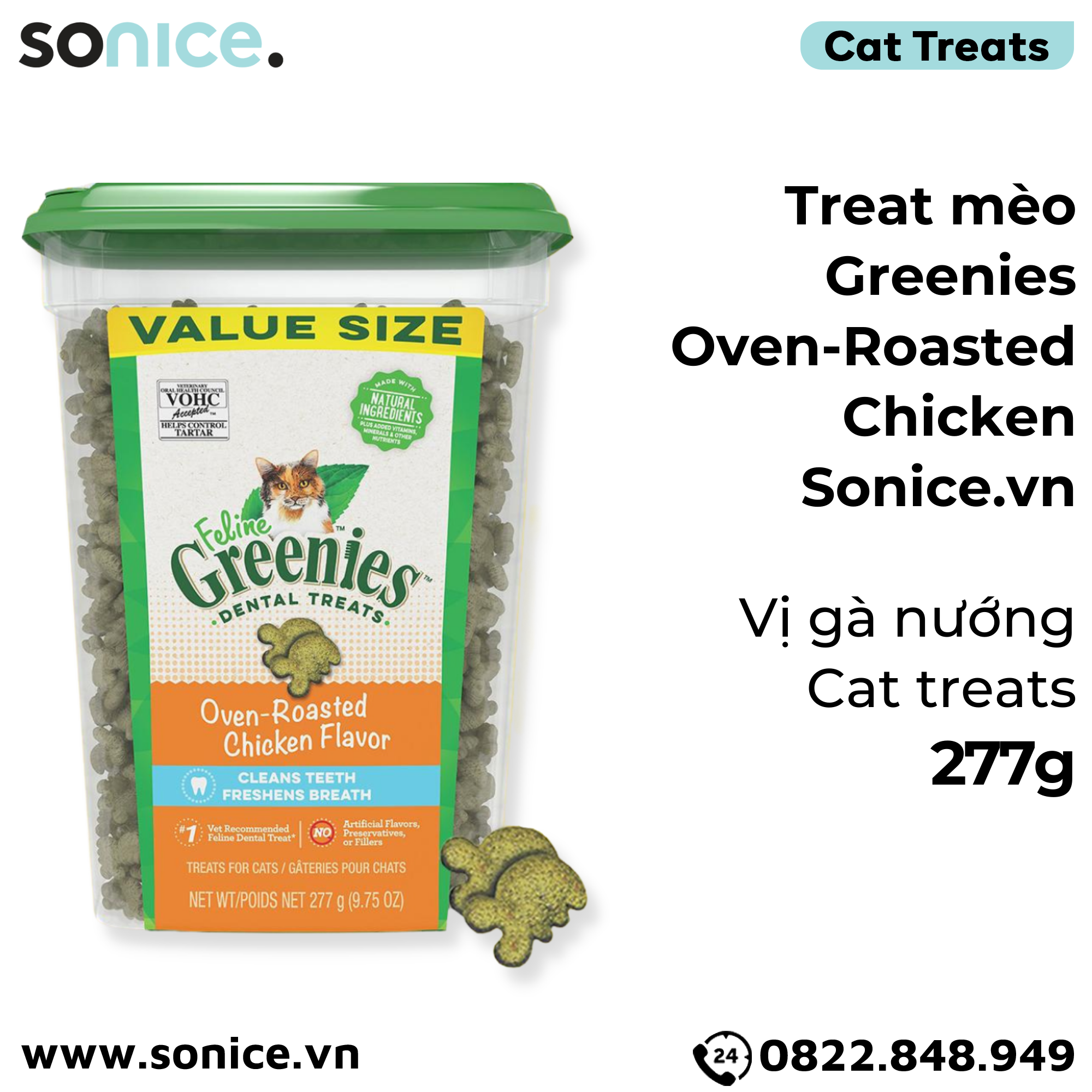 Treat mèo Greenies Oven-Roasted Chicken 277g - vị gà nướng cat treats SONICE.