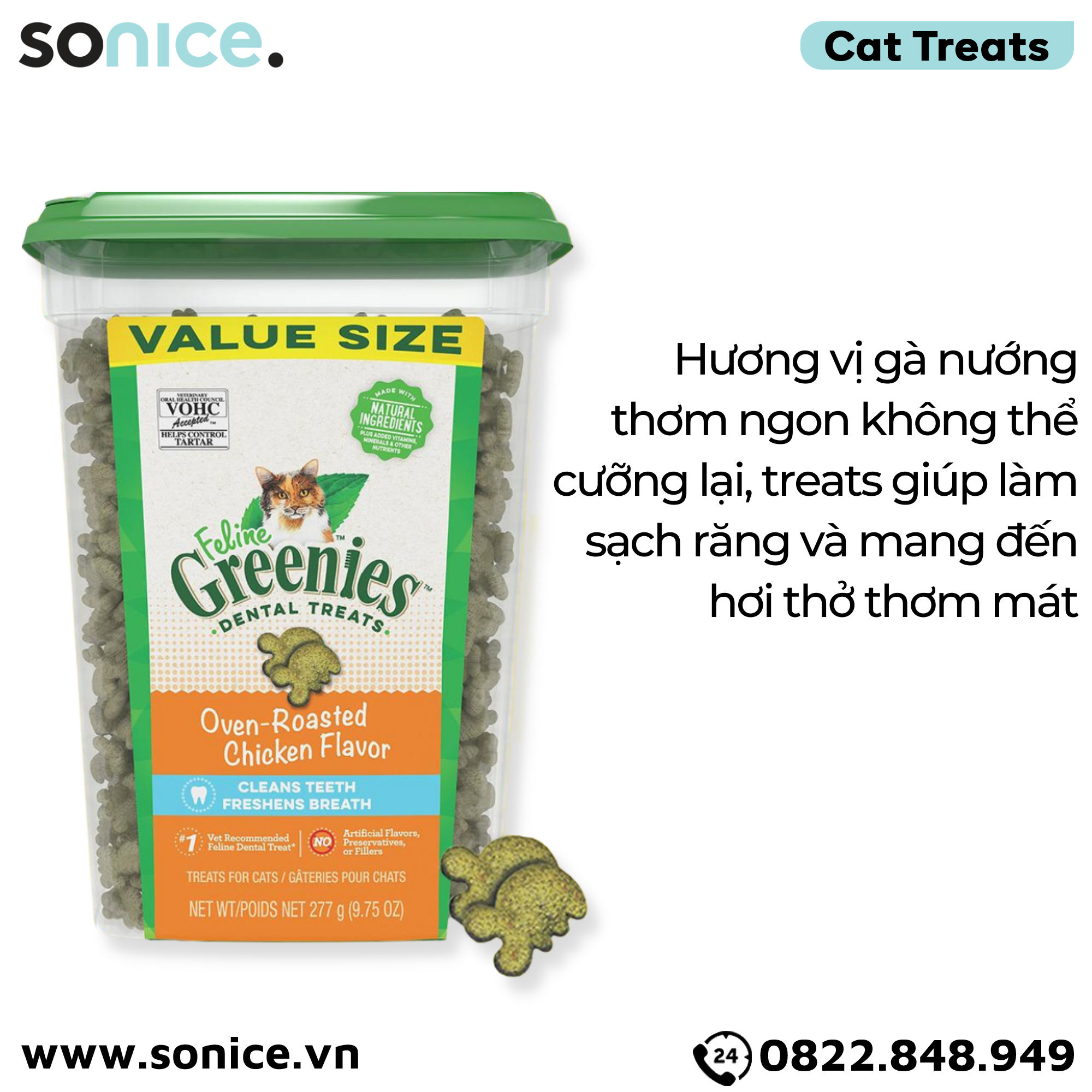 Treat mèo Greenies Oven-Roasted Chicken 277g - vị gà nướng cat treats SONICE.