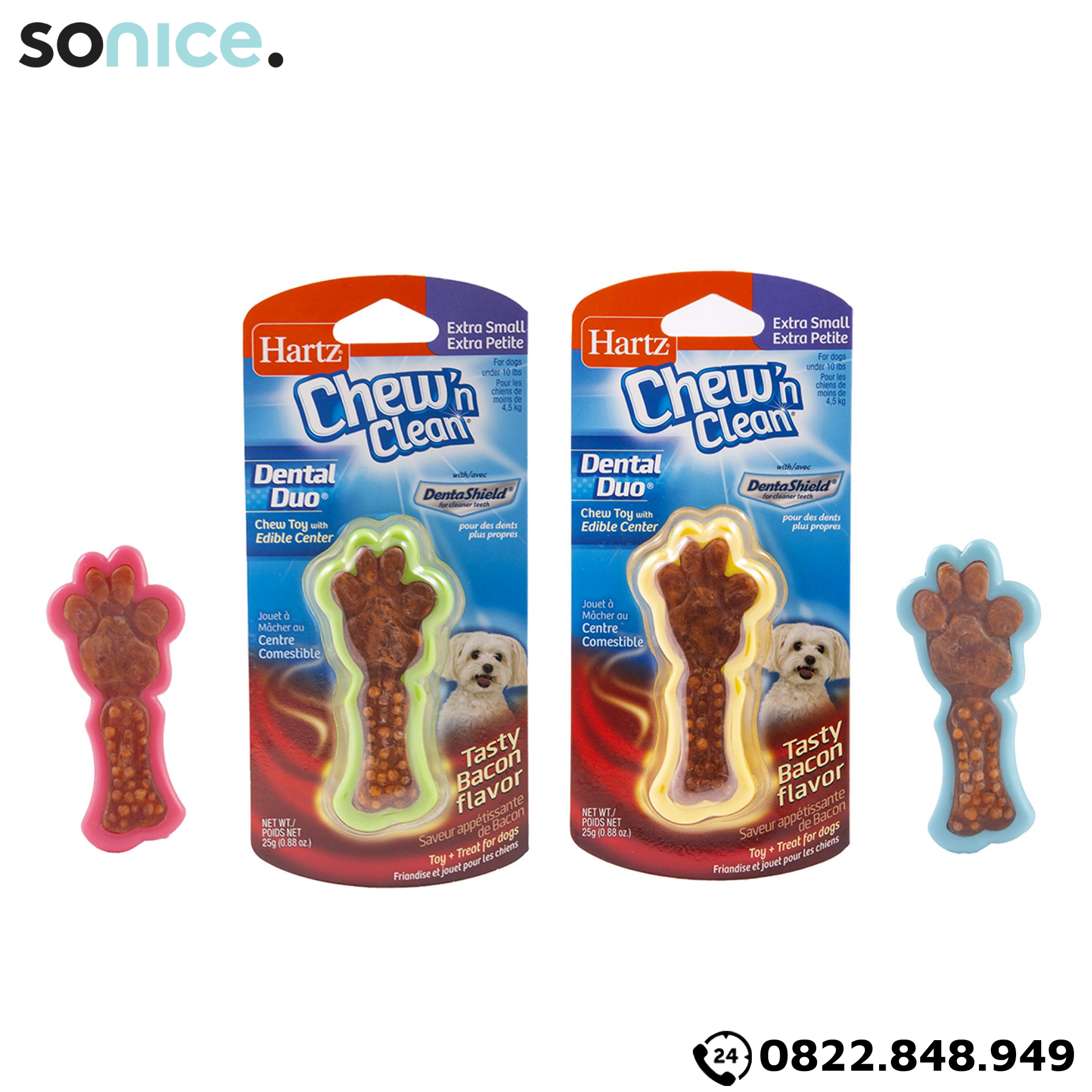 Đồ chơi Hartz Chew'n Clean Dental Duo Bacon Flavor Toys Small Size - Vị thịt xông khói, cho chó < 4.5kg SONICE.