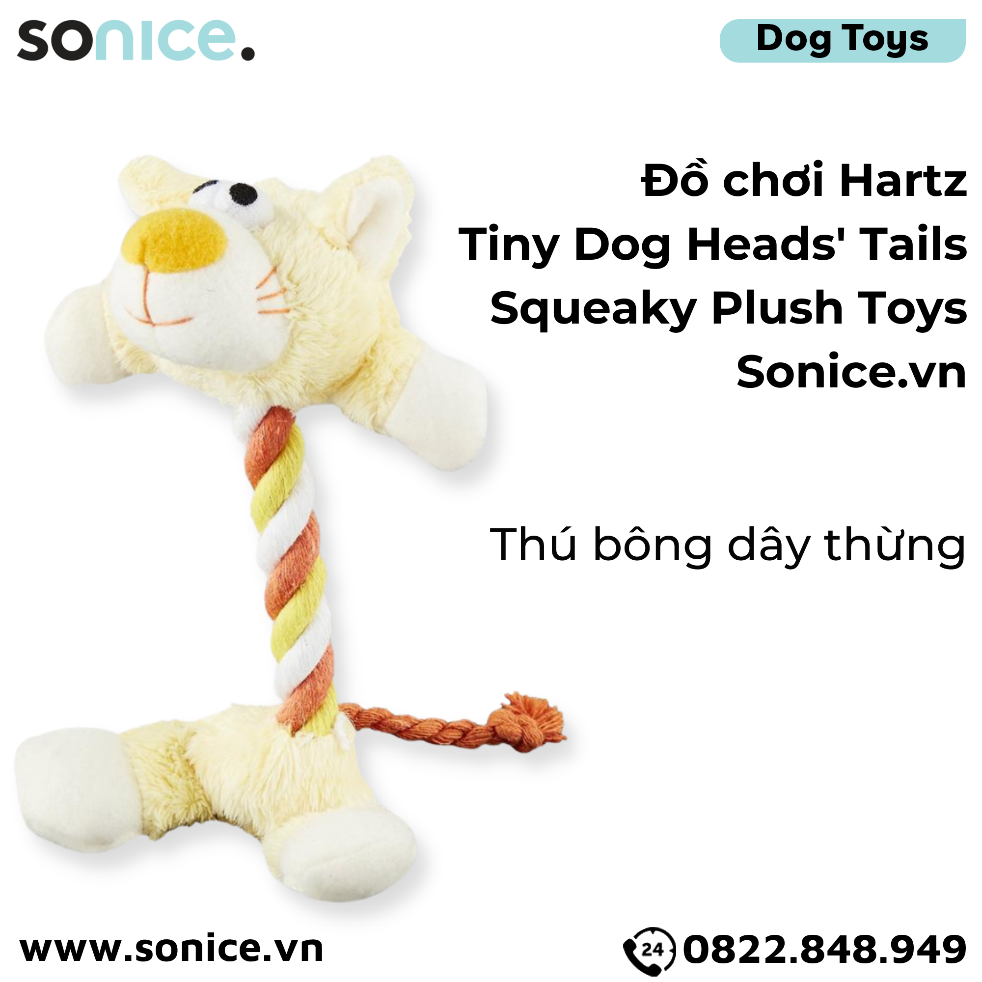  Đồ chơi Hartz Tiny Dog Heads'N Tails Squeaky Plush Toys - Thú bông dây thừng SONICE. 