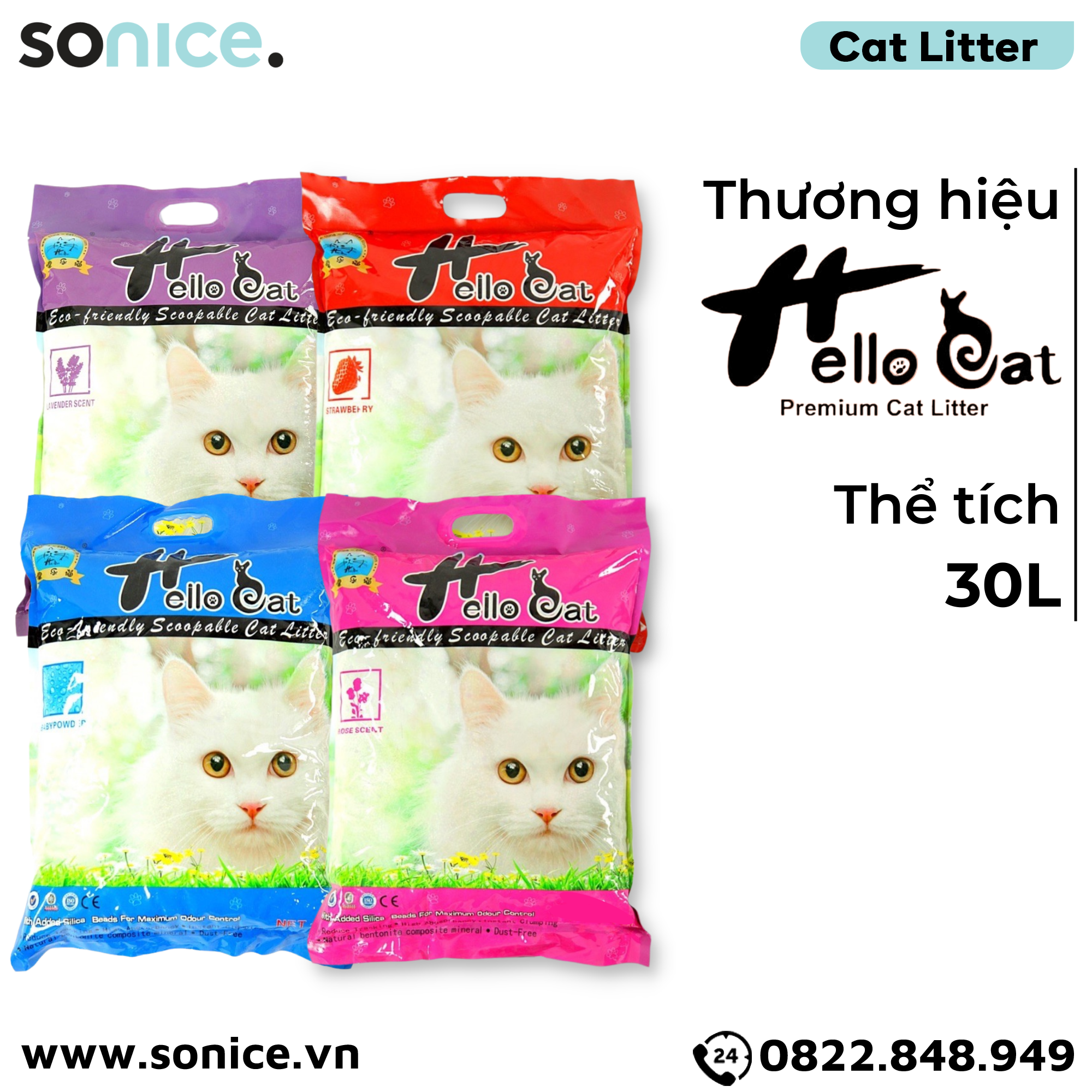 Cát vệ sinh cho mèo HelloCat 30L SONICE.