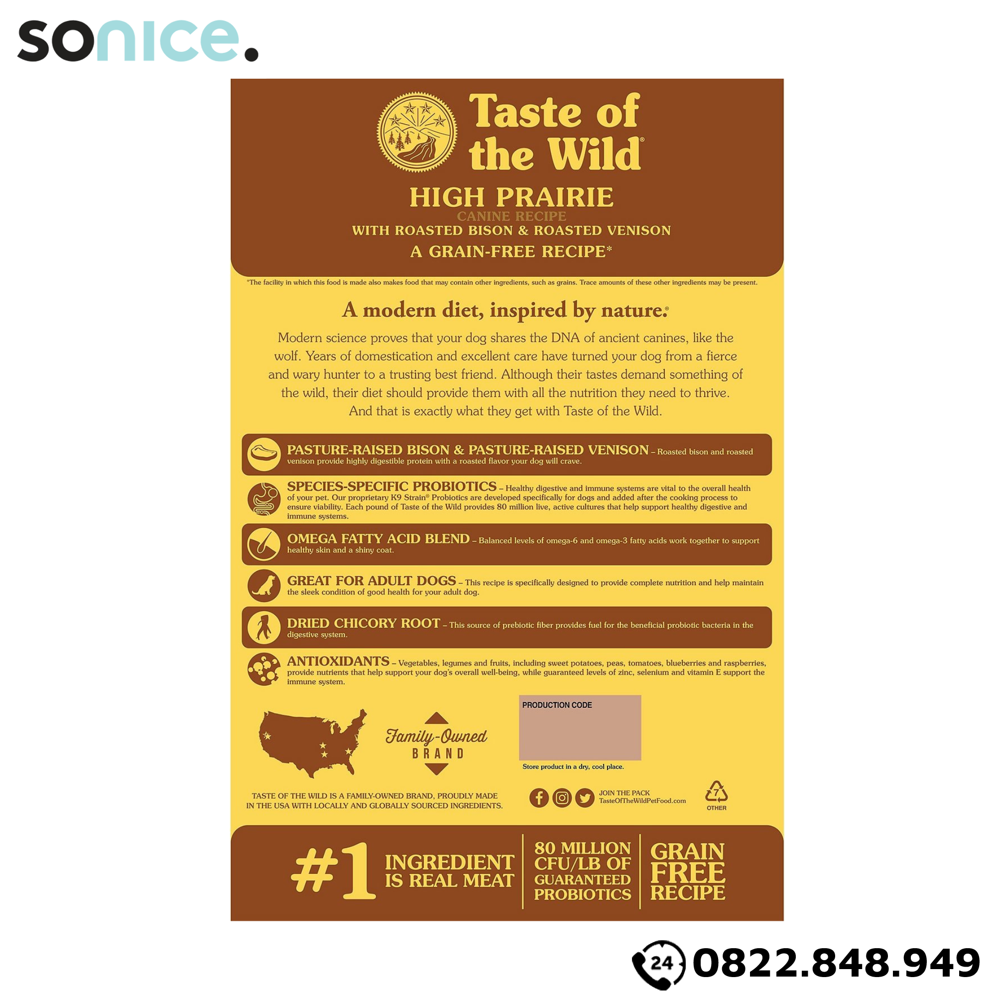 Thức ăn chó Taste Of The Wild High Prairie 2kg - Bison & Roasted Venison, Bò Rừng Nướng & Nai Nướng, mọi lứa tuổi - nhập USA SONICE.