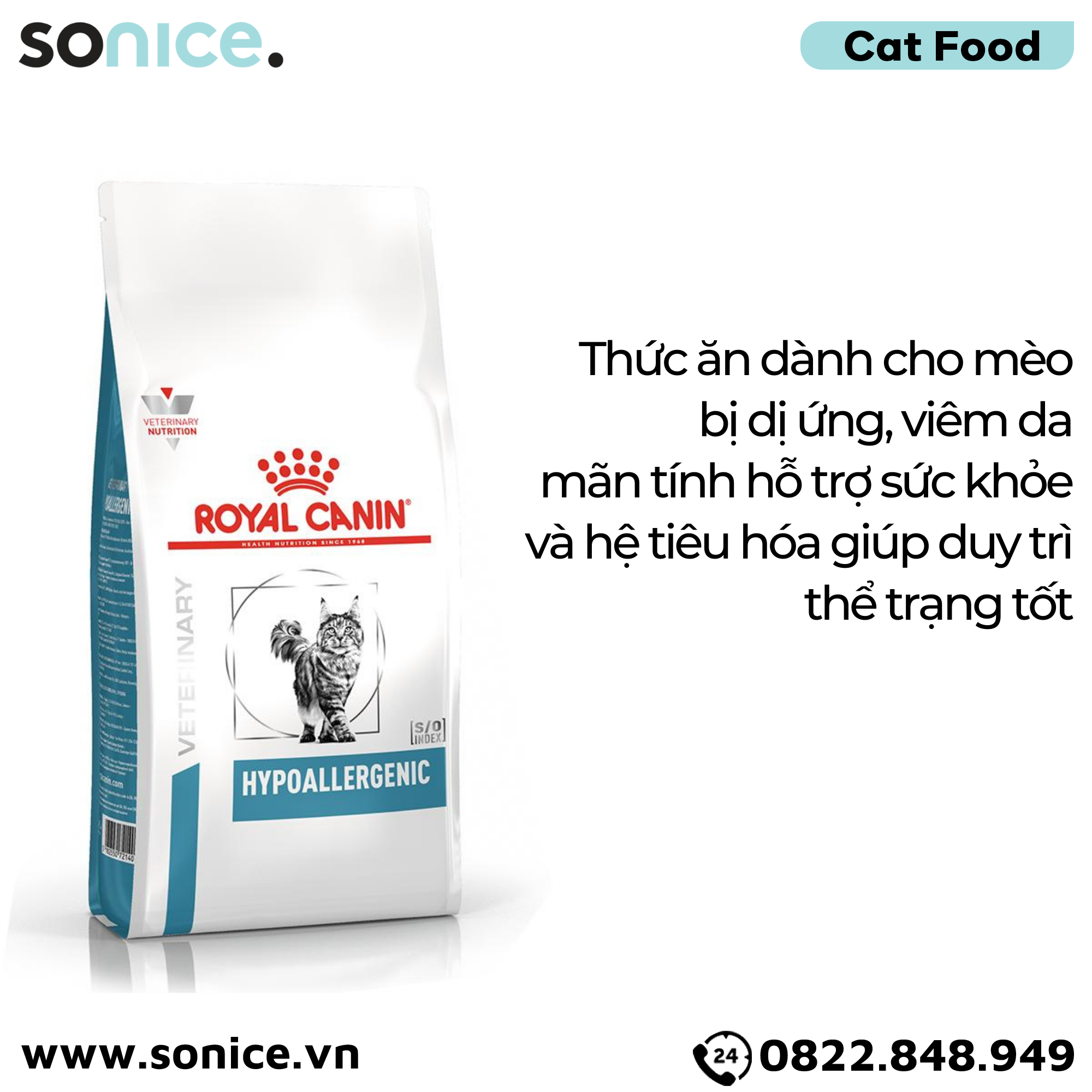  Thức ăn mèo Royal Canin Hypoallergenic Feline 2kg - điều trị dị ứng SONICE. 