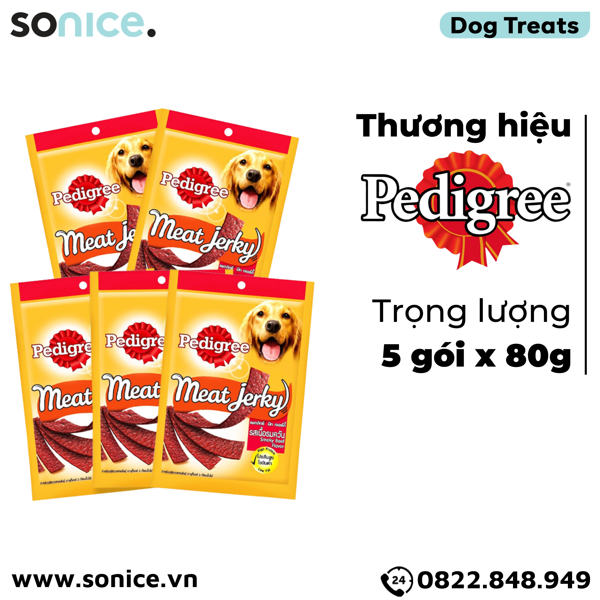Combo Treats Pedigree Meat Jerky Smoky Beef Flavor 80g - 5 gói - Thịt bò xông khói SONICE.
