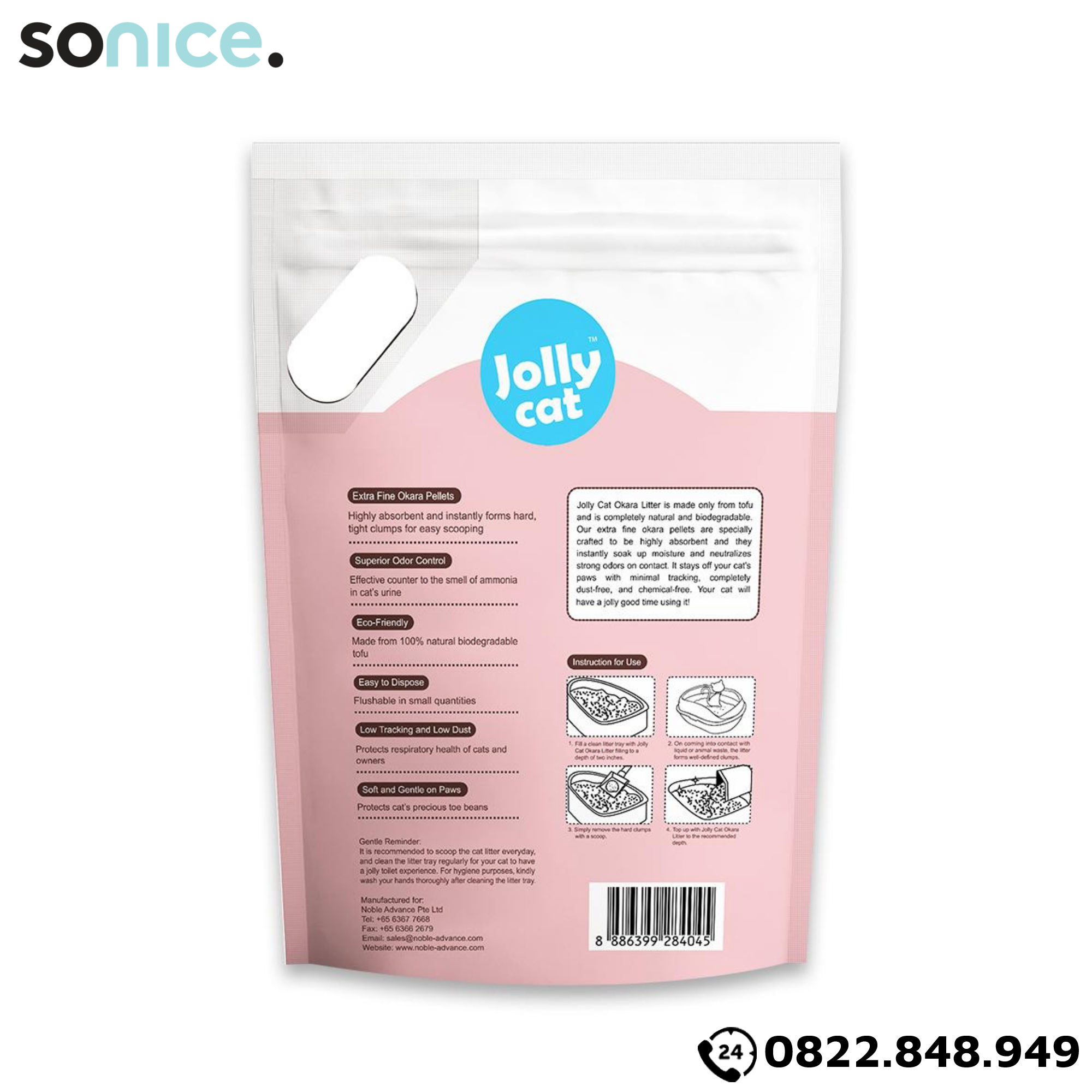Cát vệ sinh Premium Tofu Jolly Cat Litter Peach 6L - Làm từ đậu nành soya hương đào SONICE.