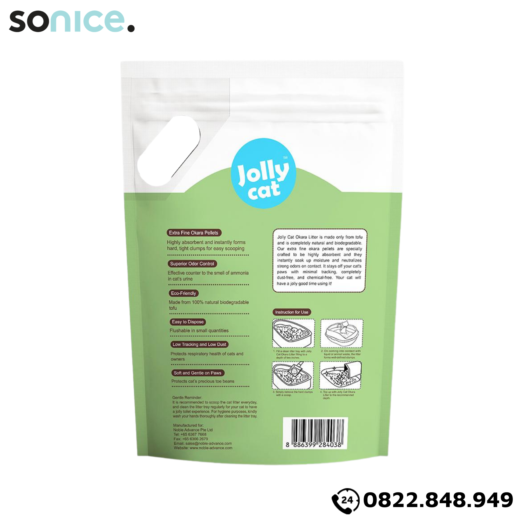 Cát vệ sinh Premium Tofu Jolly Cat Litter Green Tea 18L - Làm từ đậu nành soya hương trà xanh SONICE.