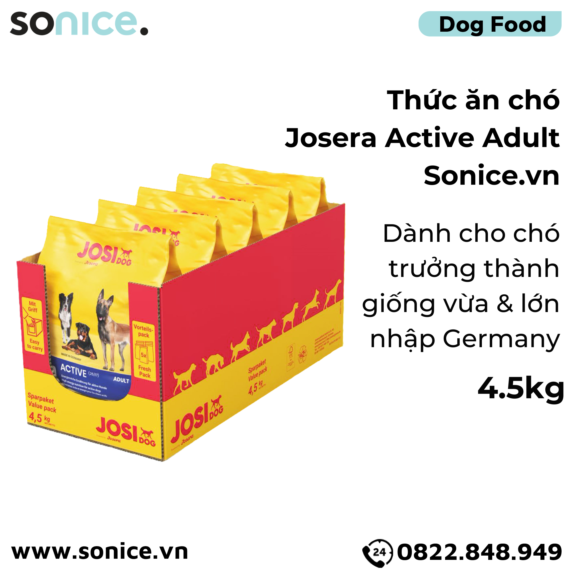 Thức ăn chó Josera Active Adult 4.5kg - chó trưởng thành giống vừa & lớn nhập Germany SONICE.