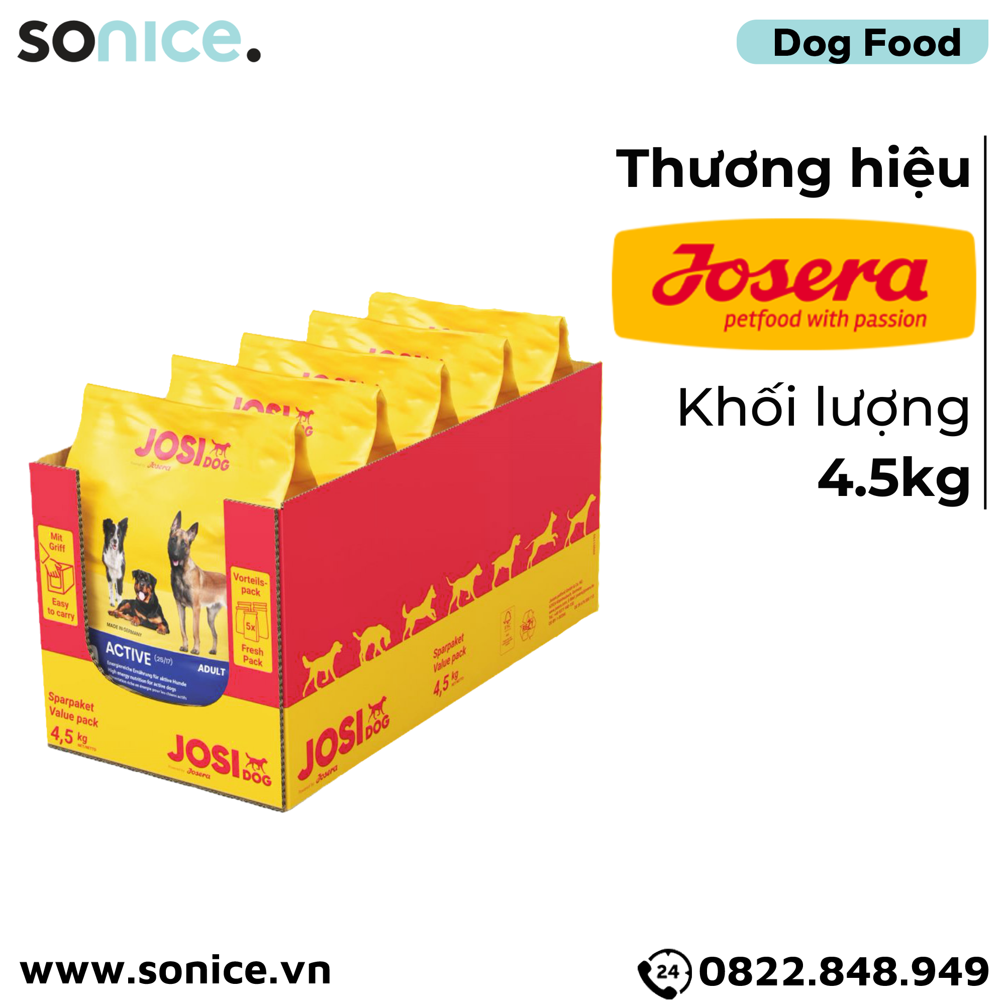 Thức ăn chó Josera Active Adult 4.5kg - chó trưởng thành giống vừa & lớn nhập Germany SONICE.