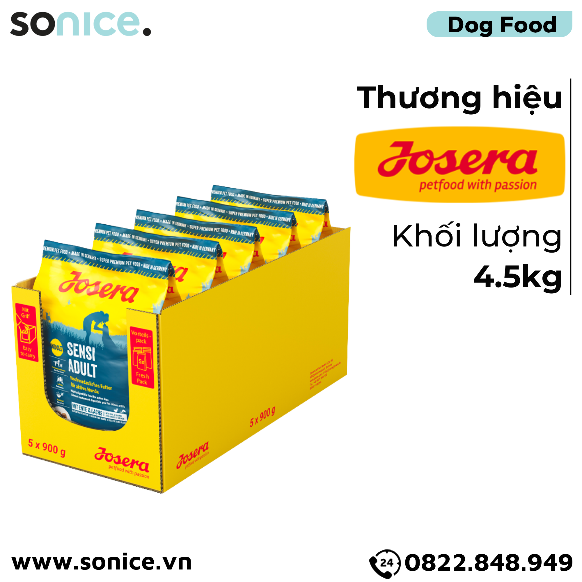 Thức ăn chó Josera Sensi Adult 4.5kg - chó trưởng thành giống vừa Nhập Germany SONICE.