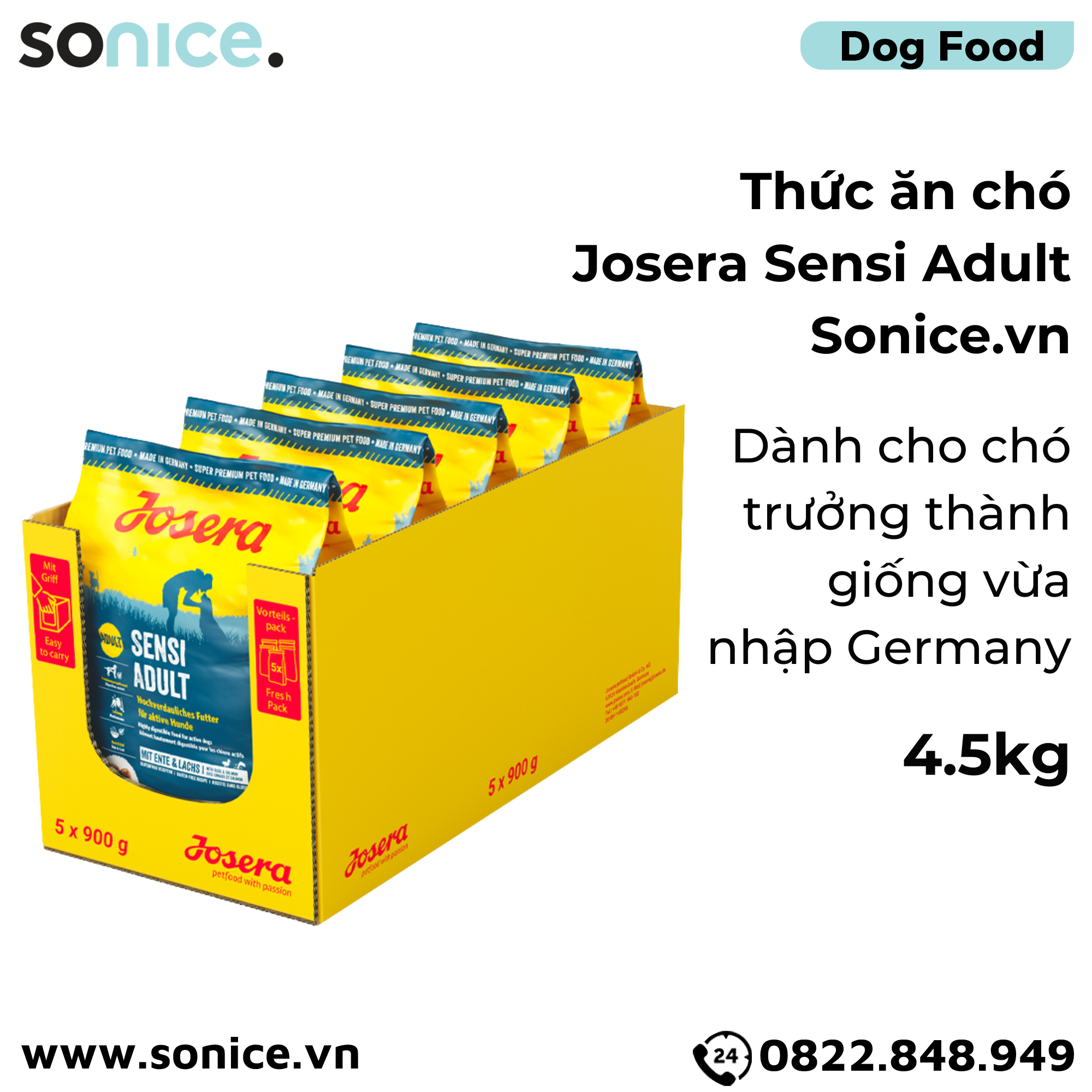 Thức ăn chó Josera Sensi Adult 4.5kg - chó trưởng thành giống vừa Nhập Germany SONICE.