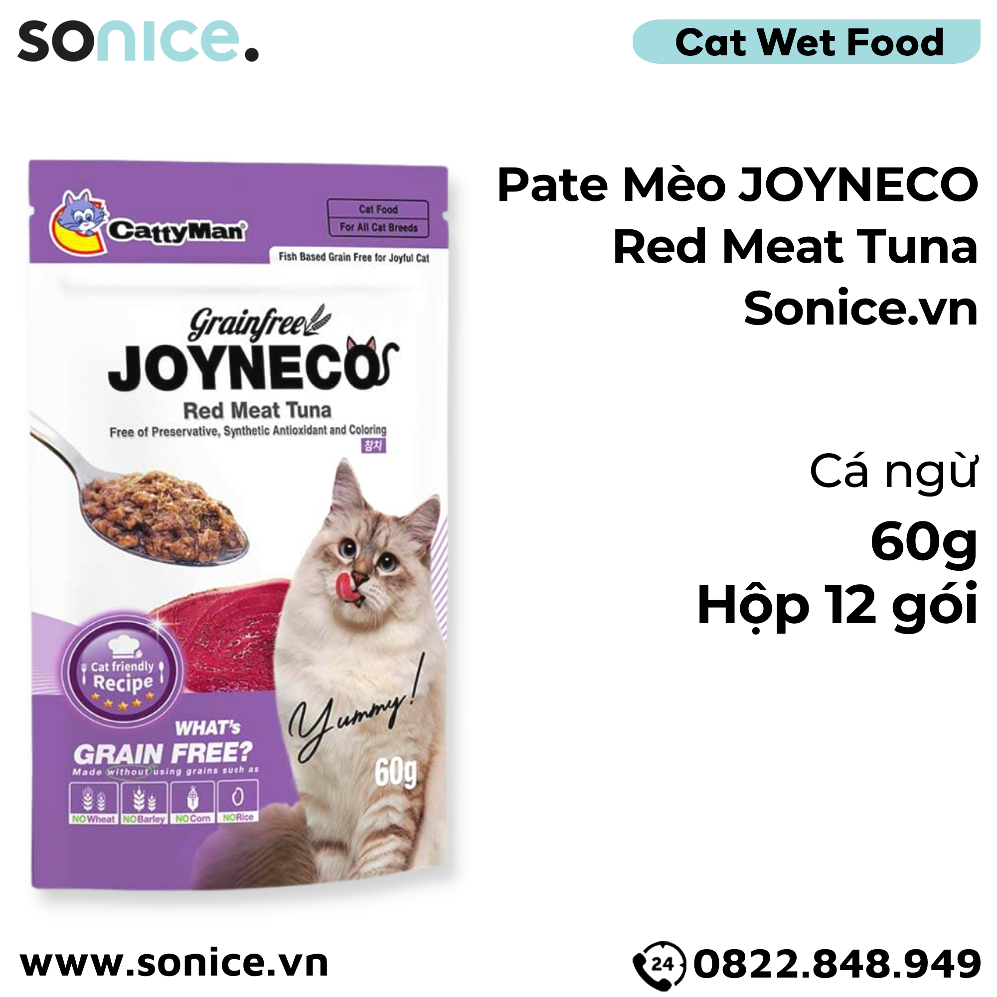 Pate mèo JOYNECO vị Cá Ngừ 60g - hộp 12 gói SONICE.