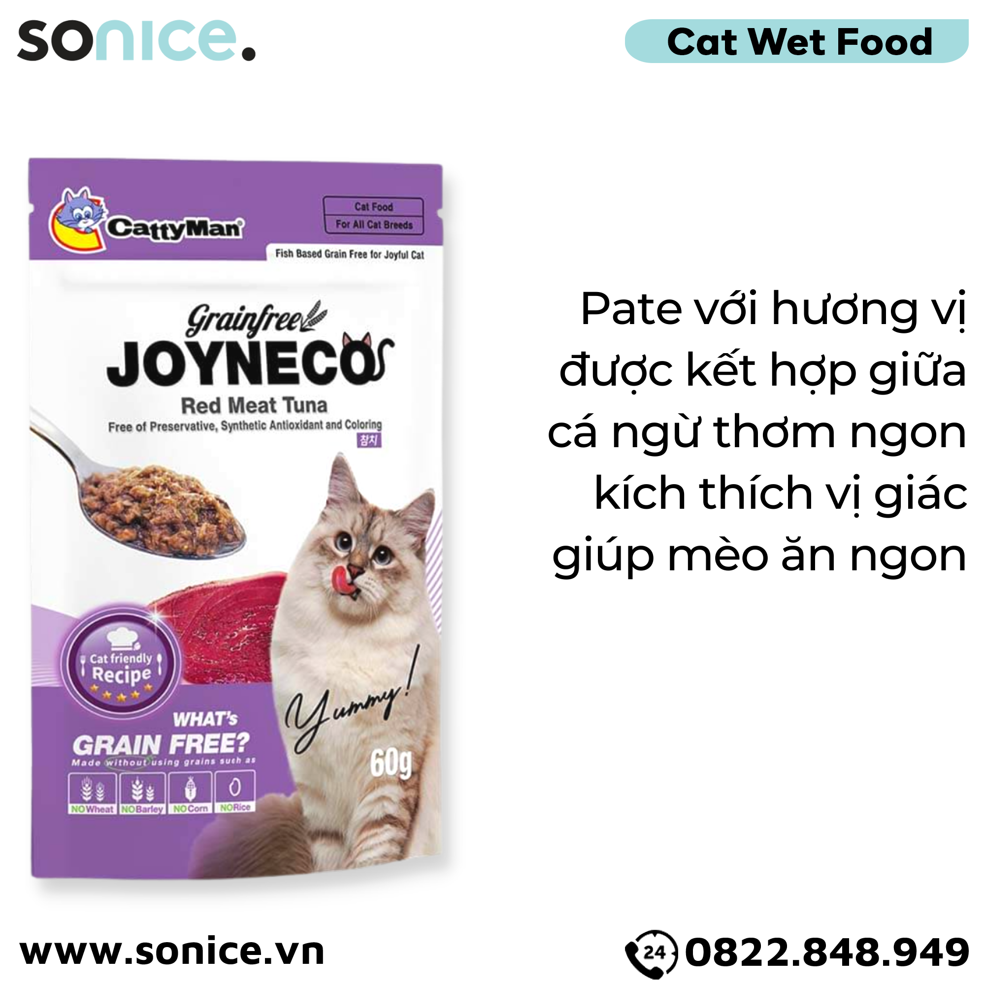 Pate mèo JOYNECO vị Cá Ngừ 60g - hộp 12 gói SONICE.