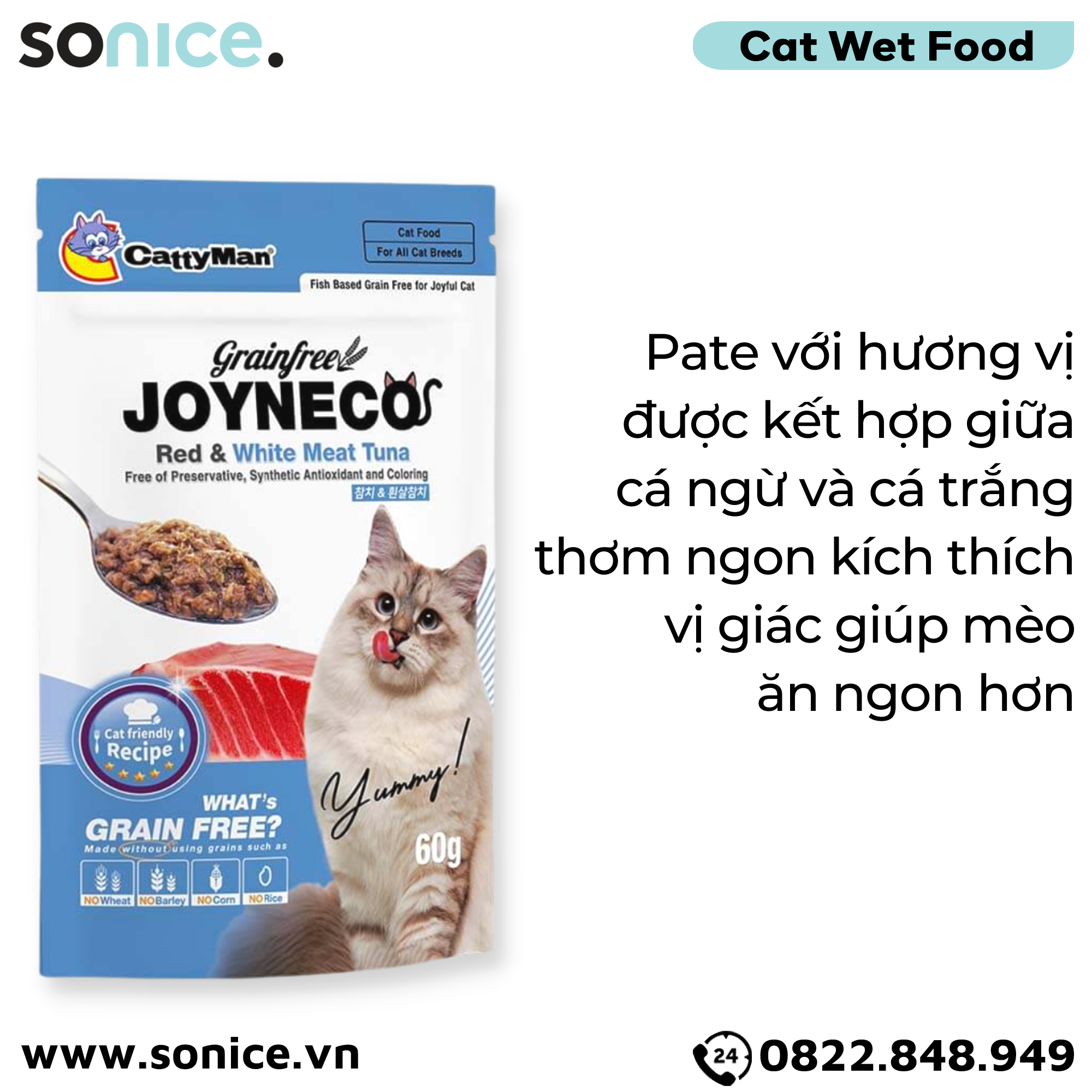  Pate mèo JOYNECO vị Cá Ngừ & Cá Trắng 60g - hộp 12 gói SONICE. 