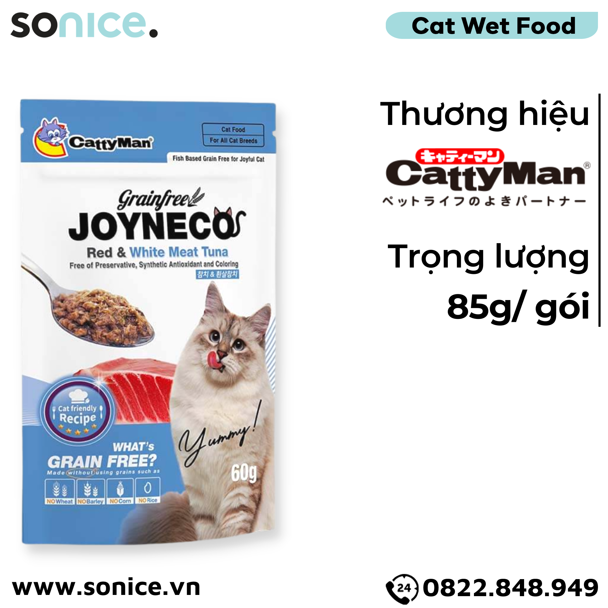 Pate mèo JOYNECO vị Cá Ngừ & Cá Trắng 60g - hộp 12 gói SONICE.