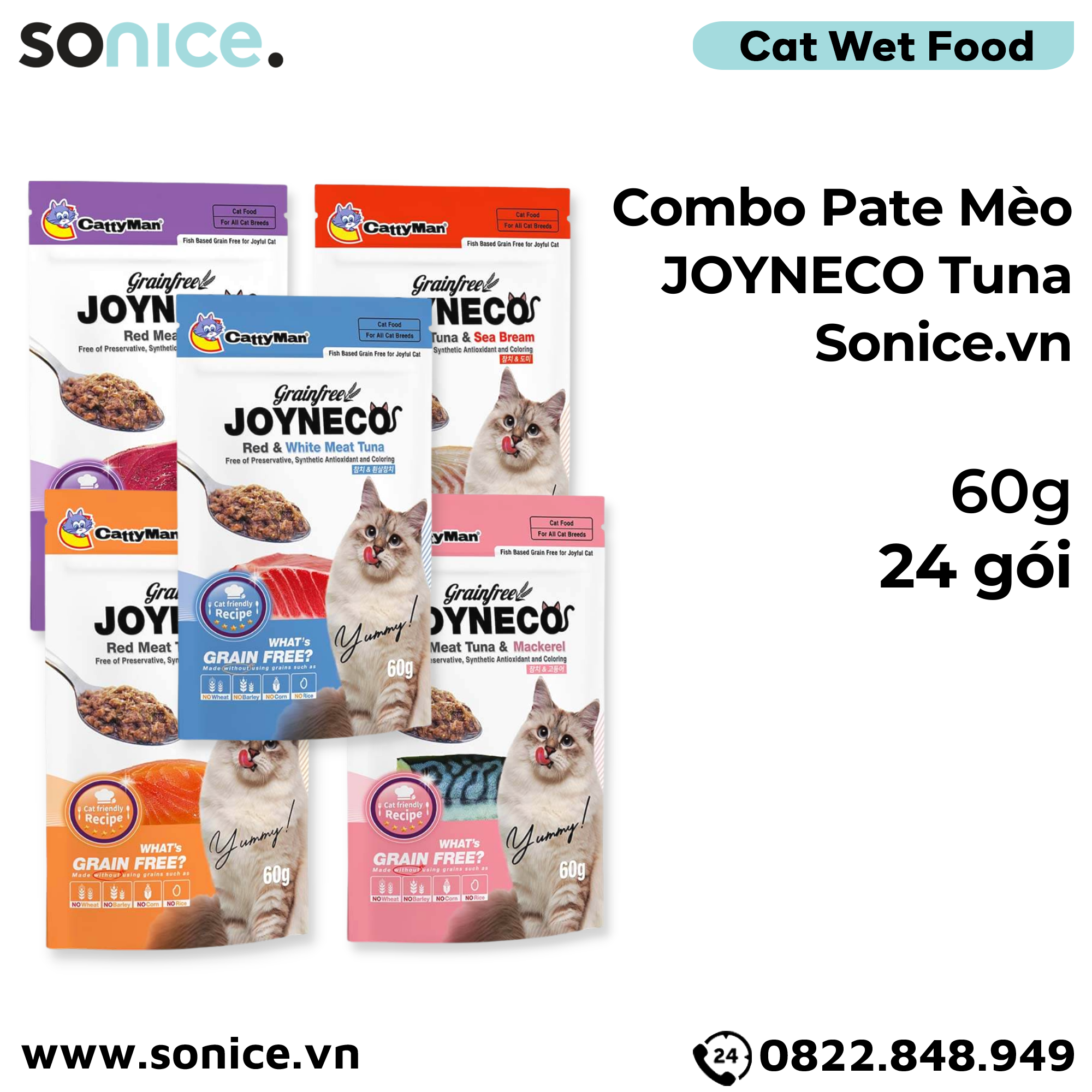 Combo Pate mèo JOYNECO Tuna 60g - 24 gói SONICE.