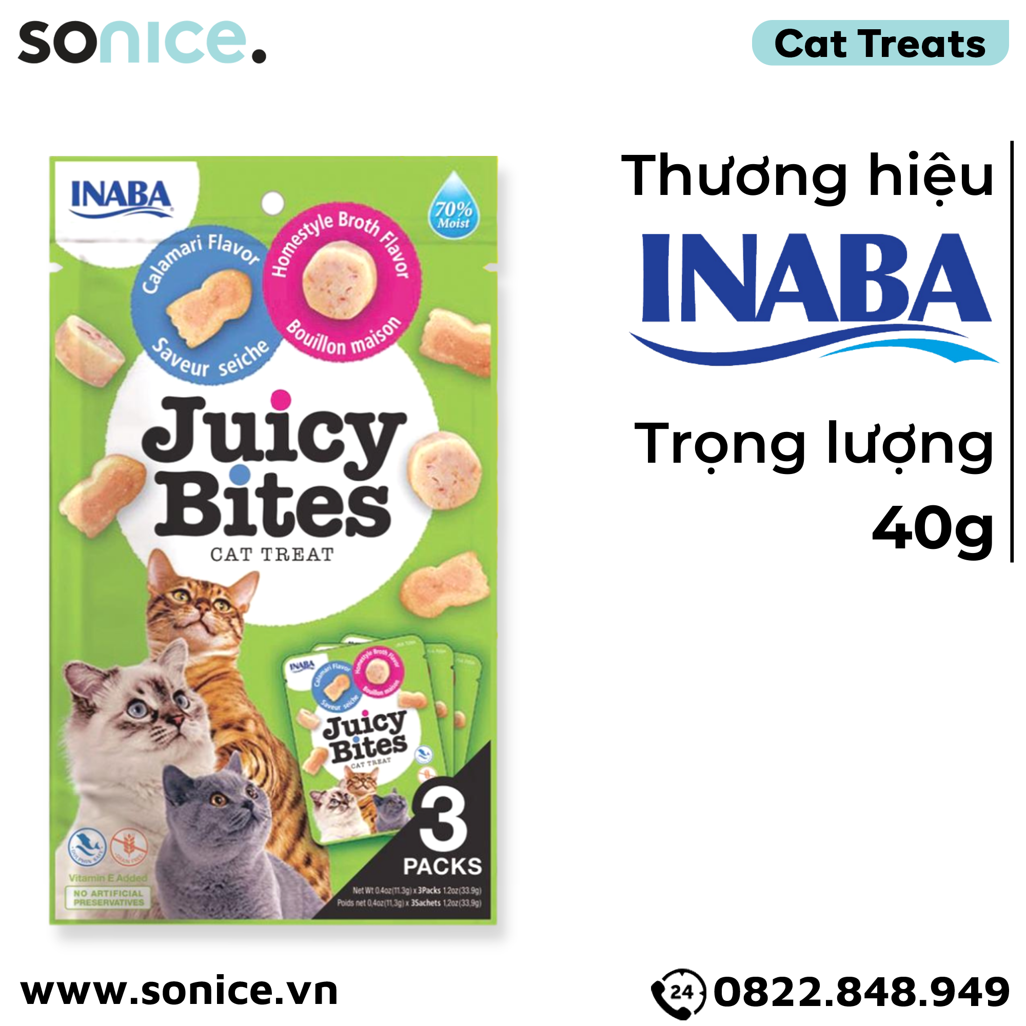 Snack mèo Juicy Bites Calamari & Homestyle - 40g SONICE.