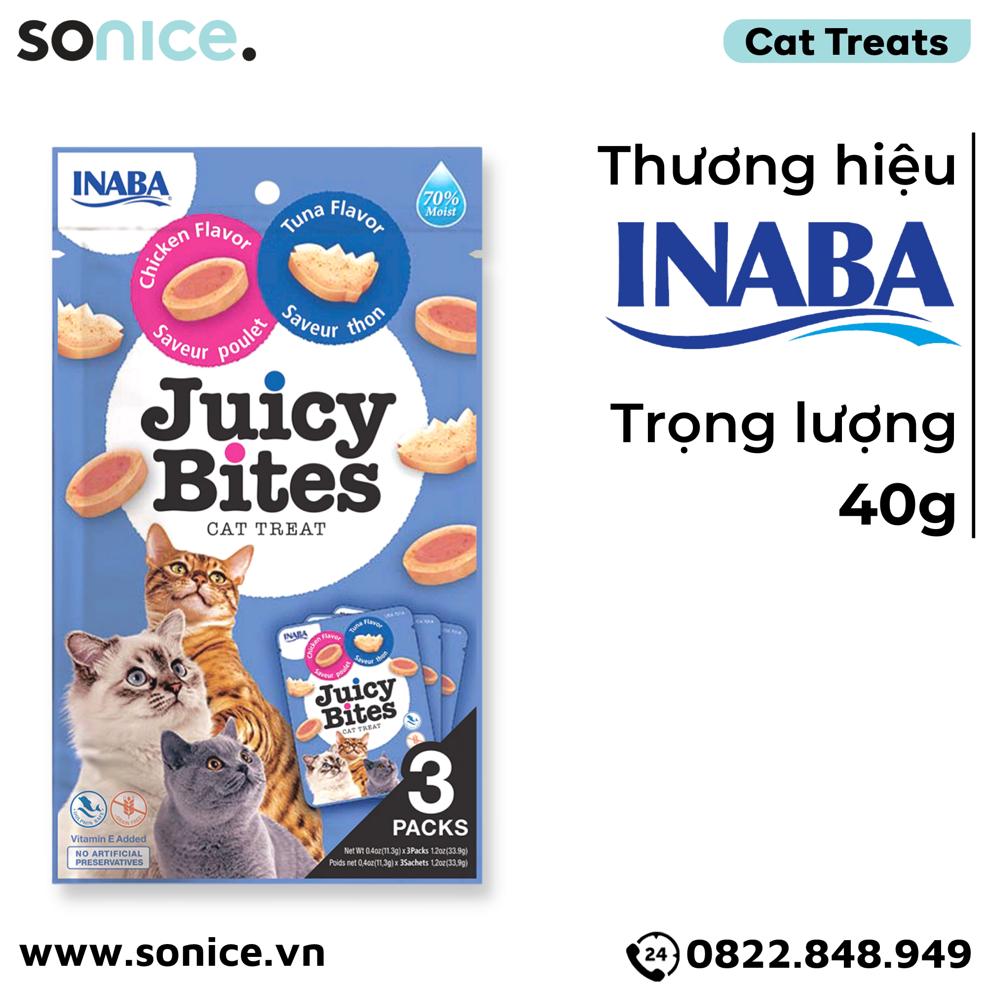  Snack mèo Juicy Bites Chicken & Tuna - 40g SONICE. 