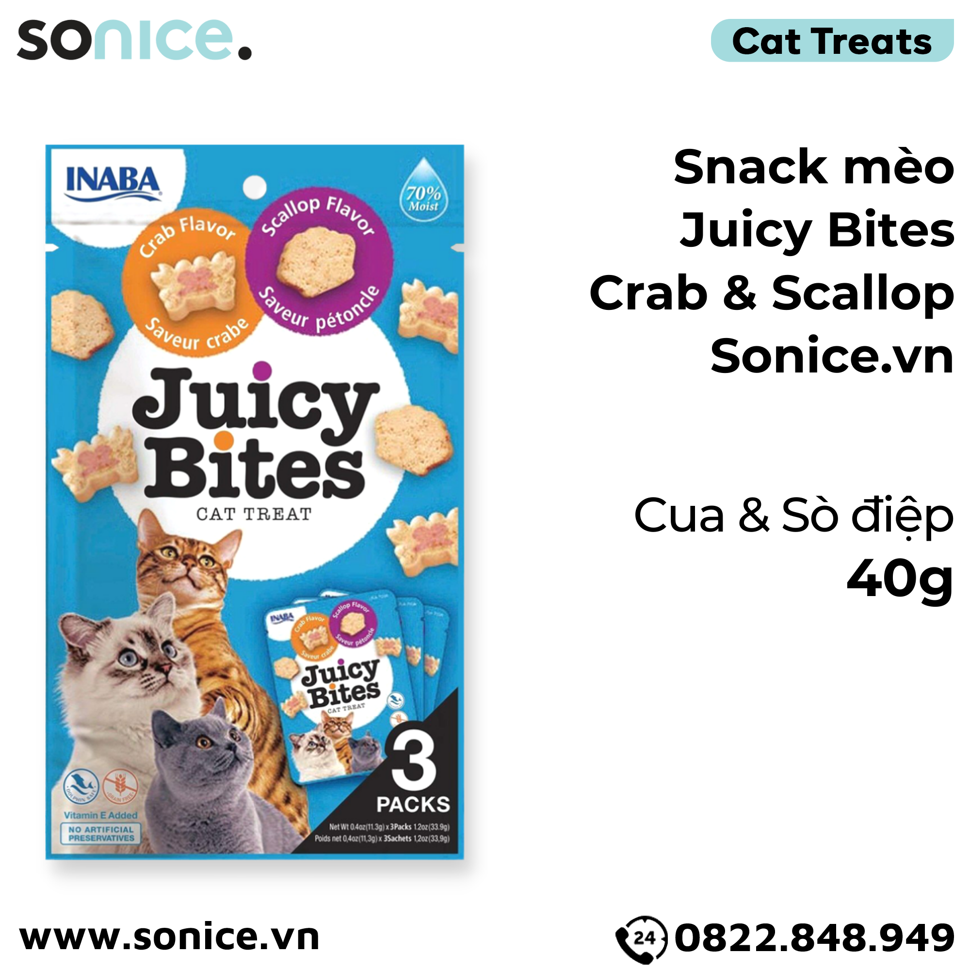 Snack mèo Juicy Bites Crab & Scallop - 40g SONICE.
