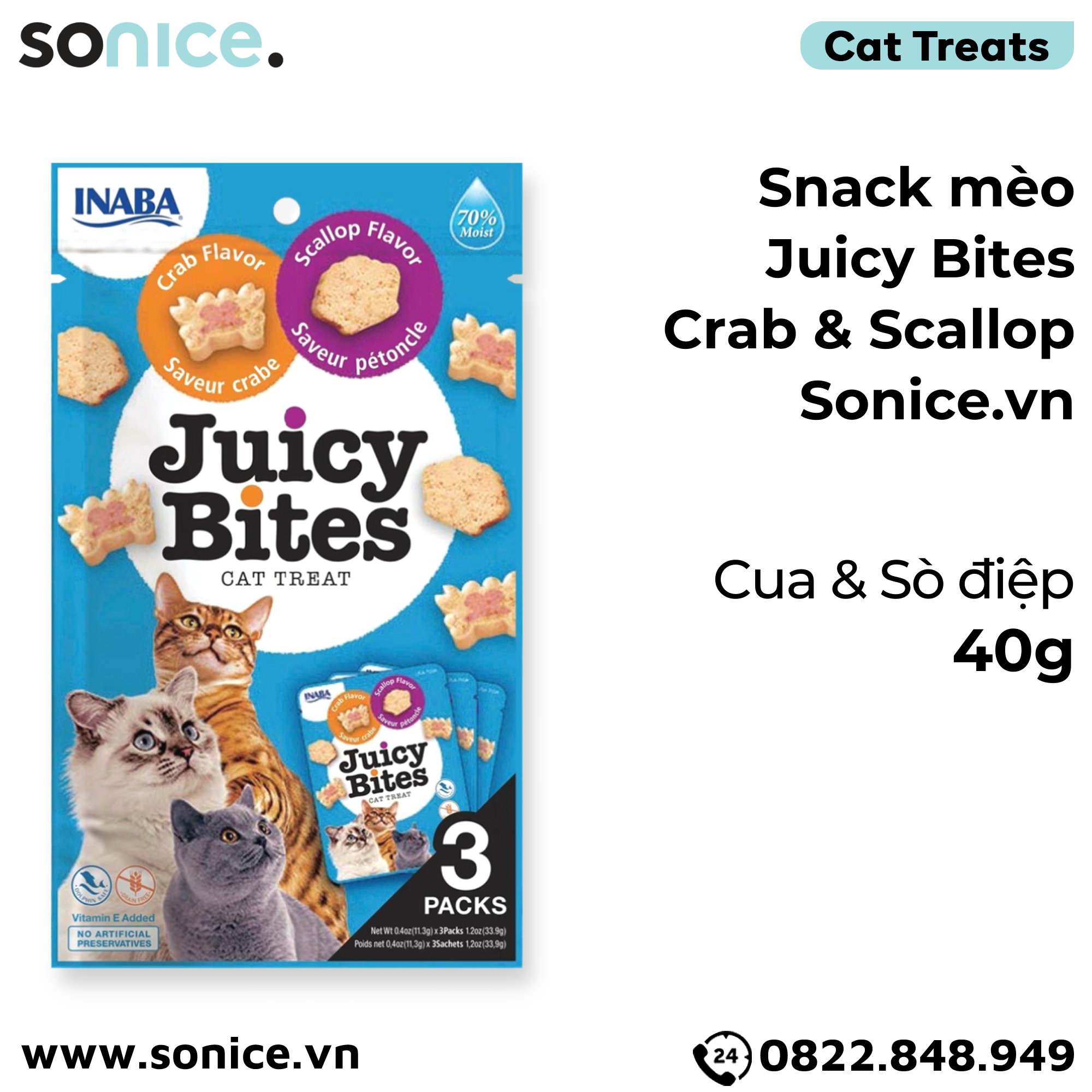  Snack mèo Juicy Bites Crab & Scallop - 40g SONICE. 