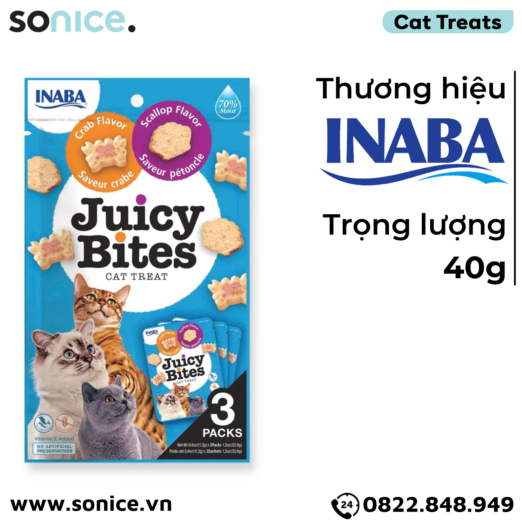 Snack mèo Juicy Bites Crab & Scallop - 40g SONICE.