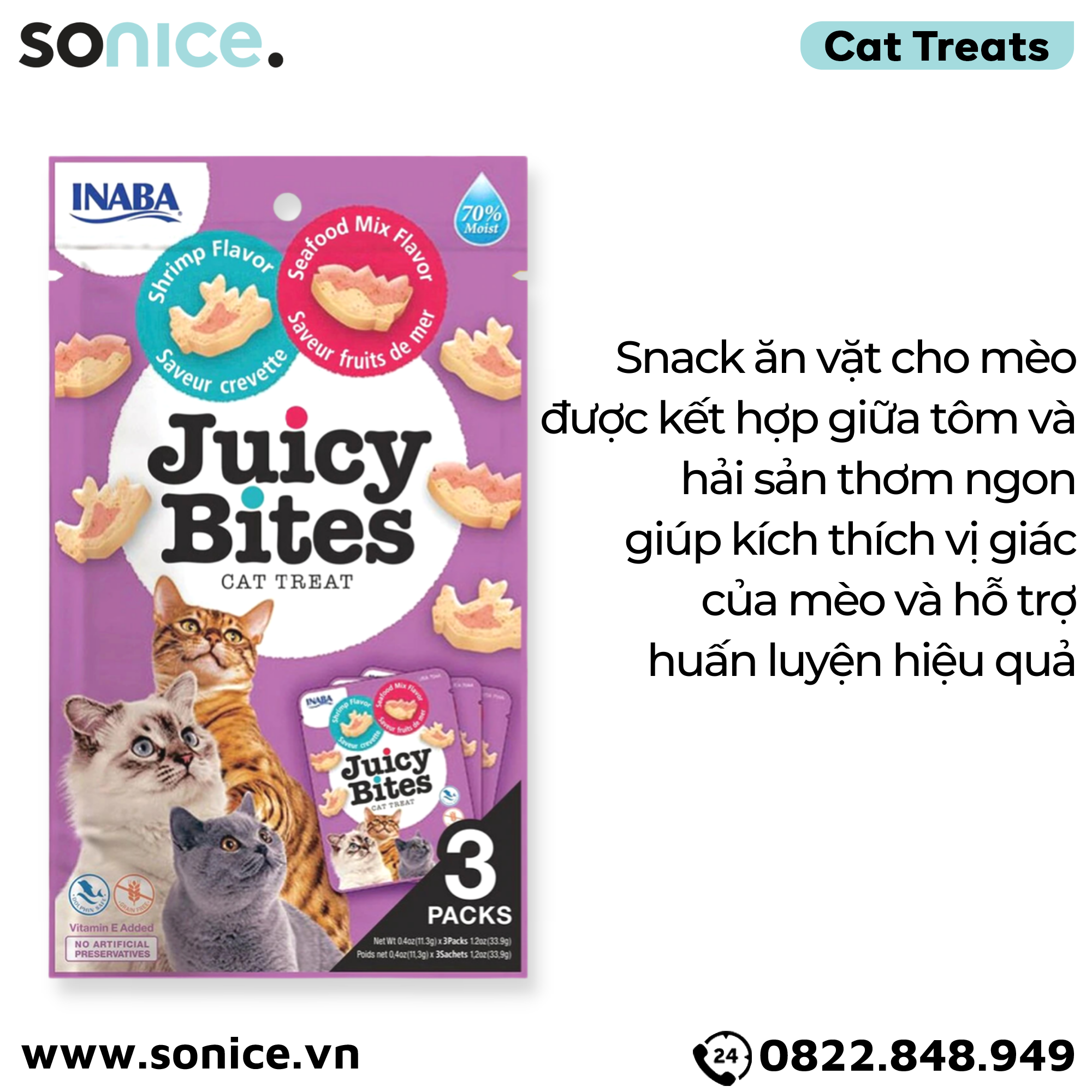 Snack mèo Juicy Bites Shrimp & Seafood - 40g SONICE.