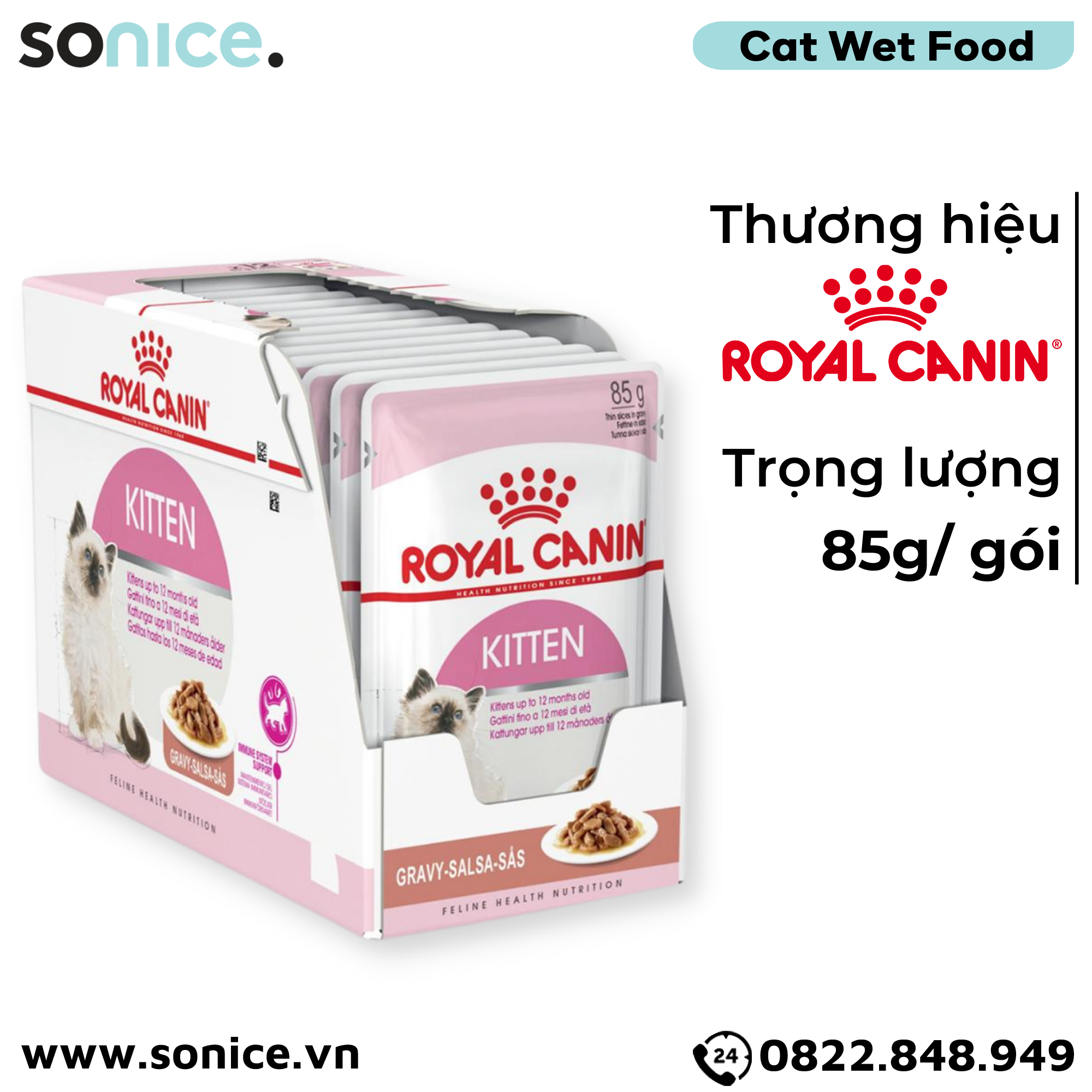 Pate mèo Royal Canin Kitten Gravy 85g - Hộp 12 gói SONICE.
