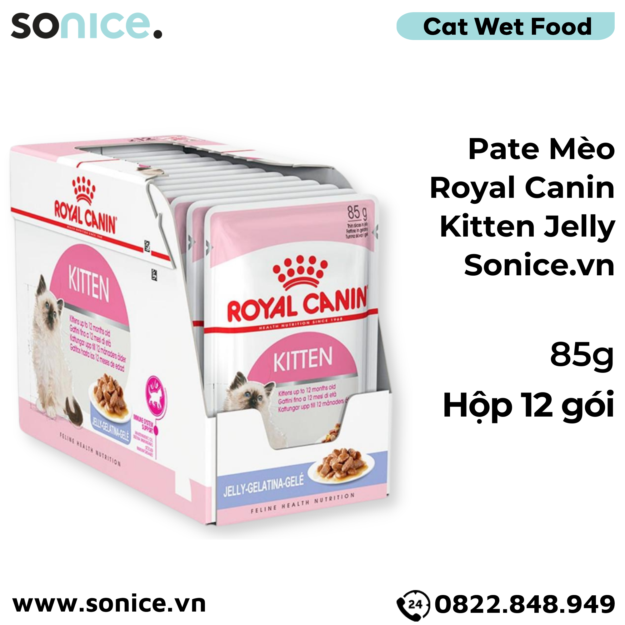 Pate mèo Royal Canin Kitten Jelly 85g - Hộp 12 gói SONICE.
