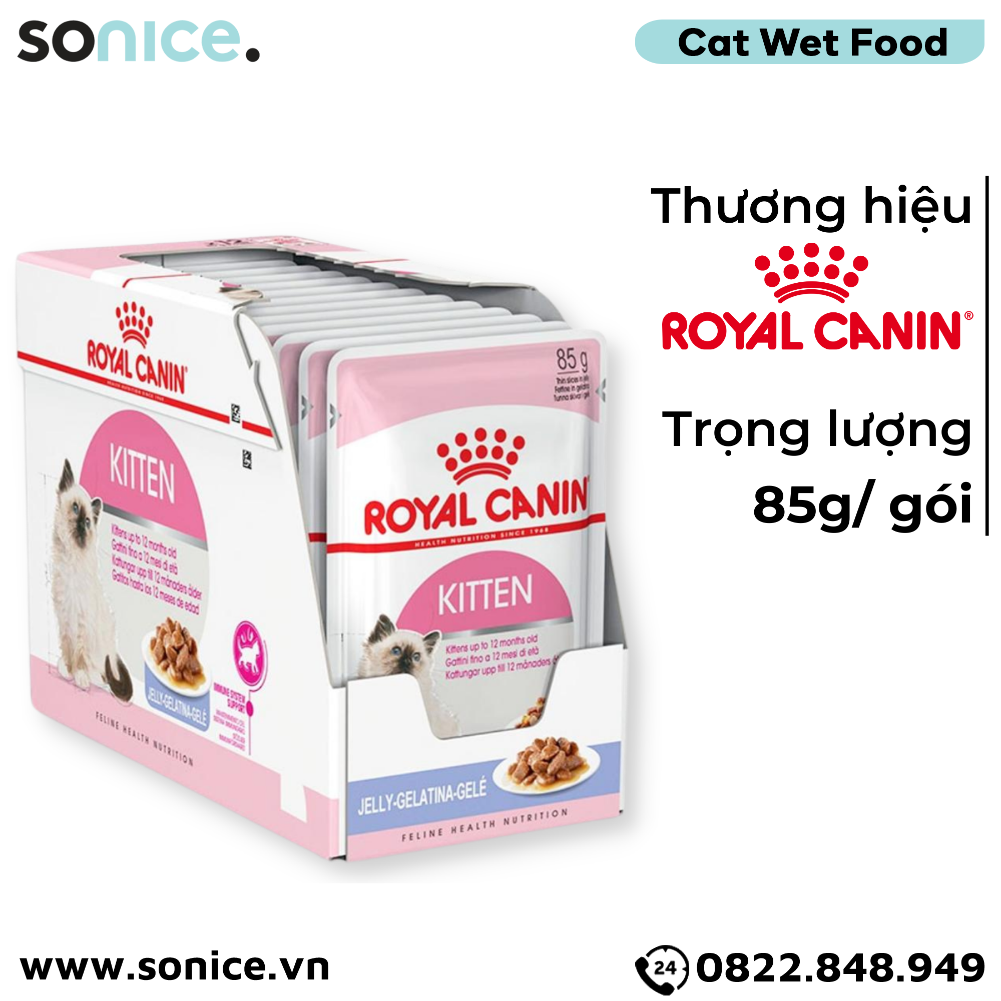 Pate mèo Royal Canin Kitten Jelly 85g - Hộp 12 gói SONICE.