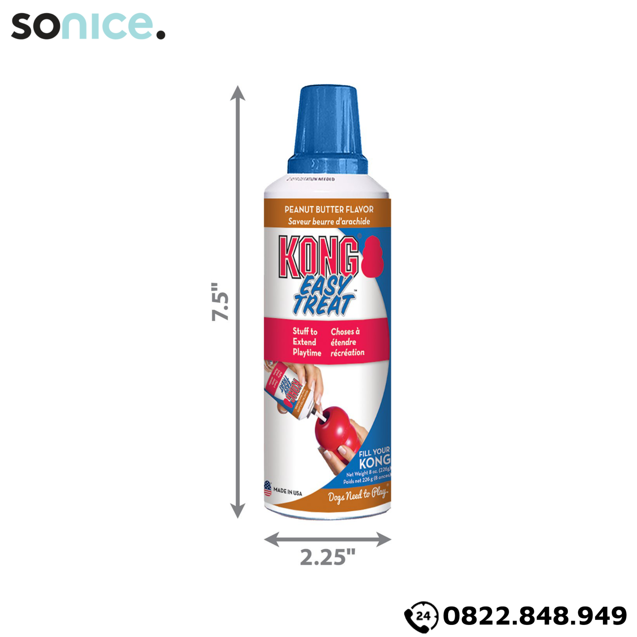 Treat Kong Stuff Easy Peanut Butter 226g - dạng gel vị bơ đậu phộng, kết hợp cùng đồ chơi KONG SONICE.