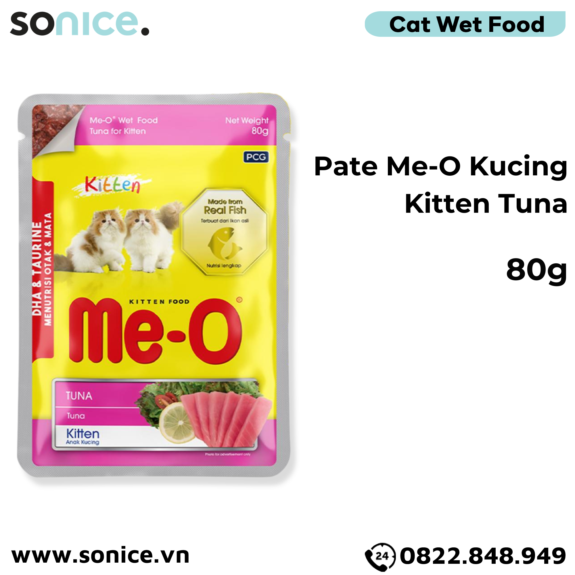 Combo Pate Me-o Kucing Mix vị Tuna, Ocean Fish, Sardine, White Fish, Chicken 80g - 24 gói SONICE.