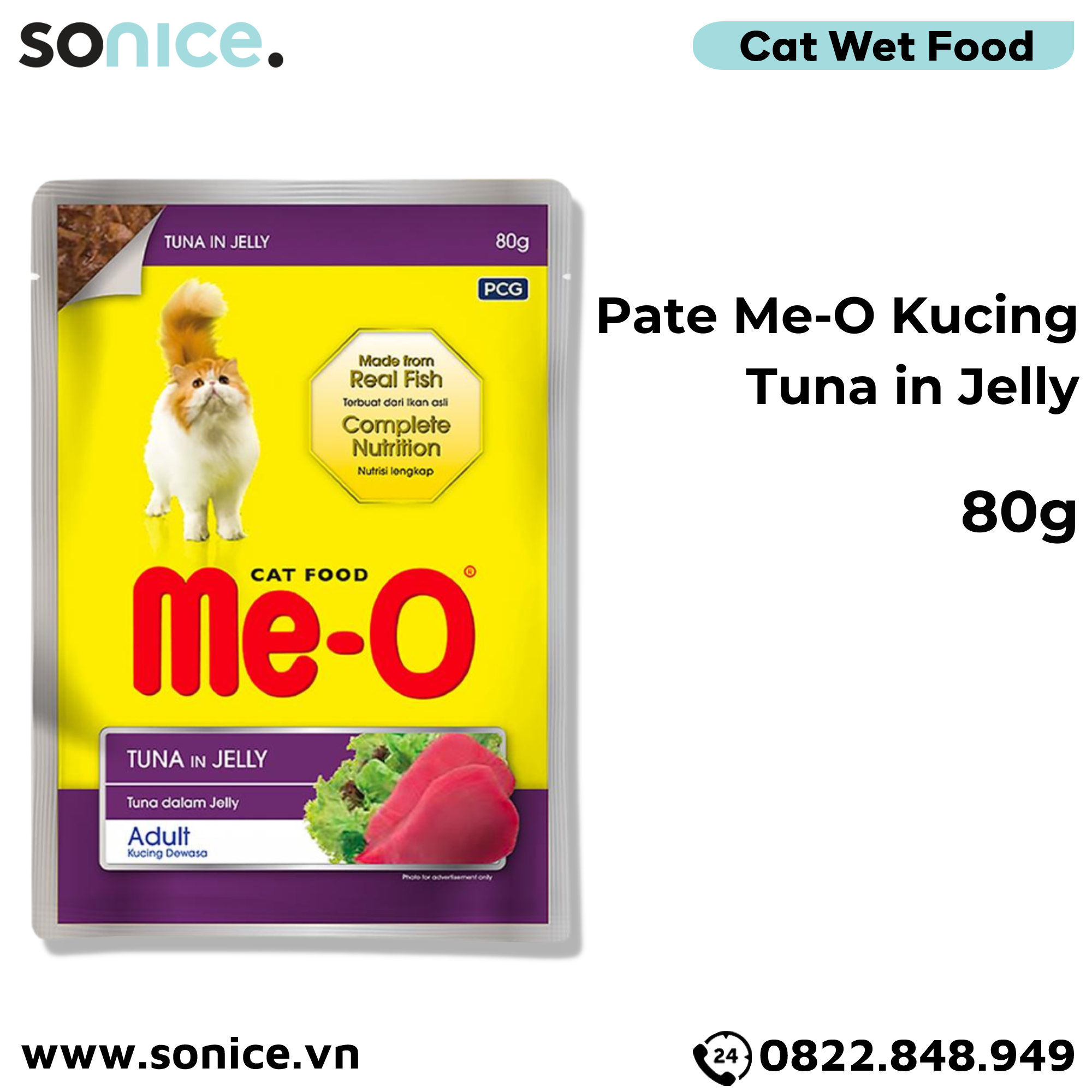 Combo Pate Me-o Kucing Mix vị Tuna, Ocean Fish, Sardine, White Fish, Chicken 80g - 24 gói SONICE.