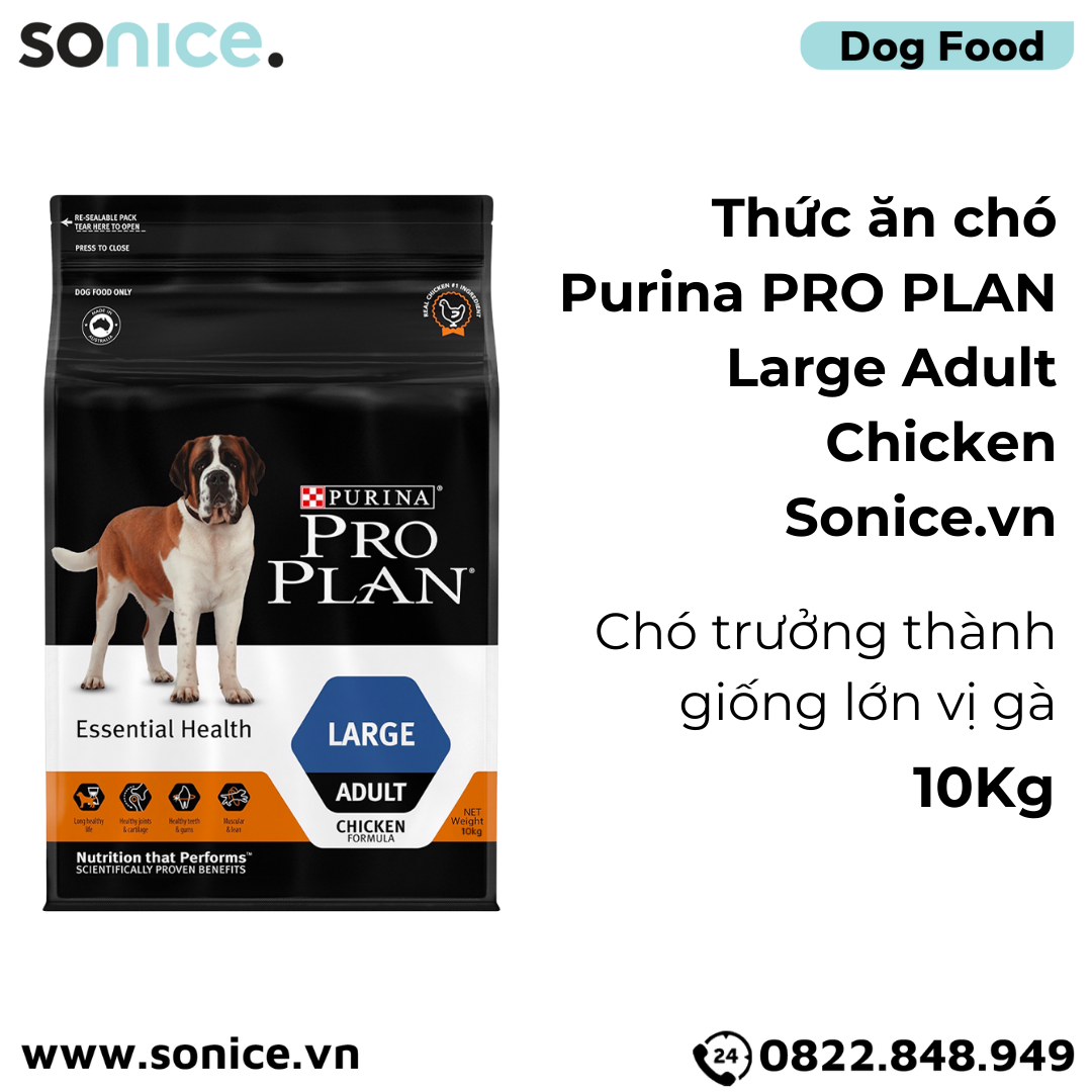 Thức ăn chó Purina PRO PLAN Large Adult Chicken 10kg - chó trưởng thành giống lớn vị gà SONICE.