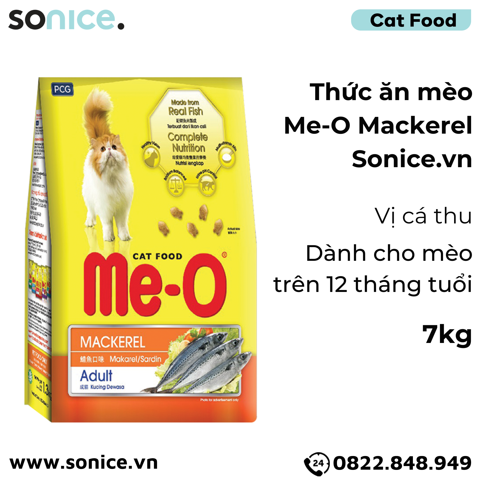 Thức ăn mèo Me-O Mackerel 7kg SONICE.