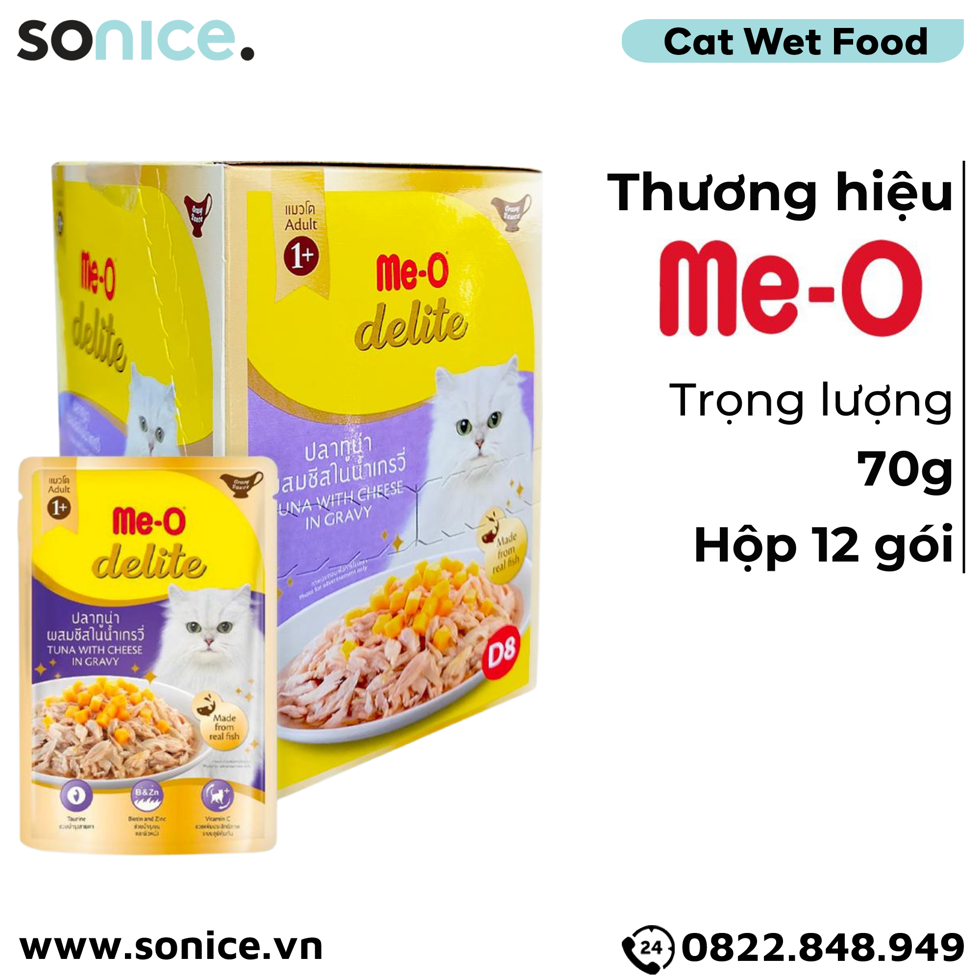 Pate Me-o Delite Tuna with Cheese Gravy 70g - Hộp 12 gói SONICE.