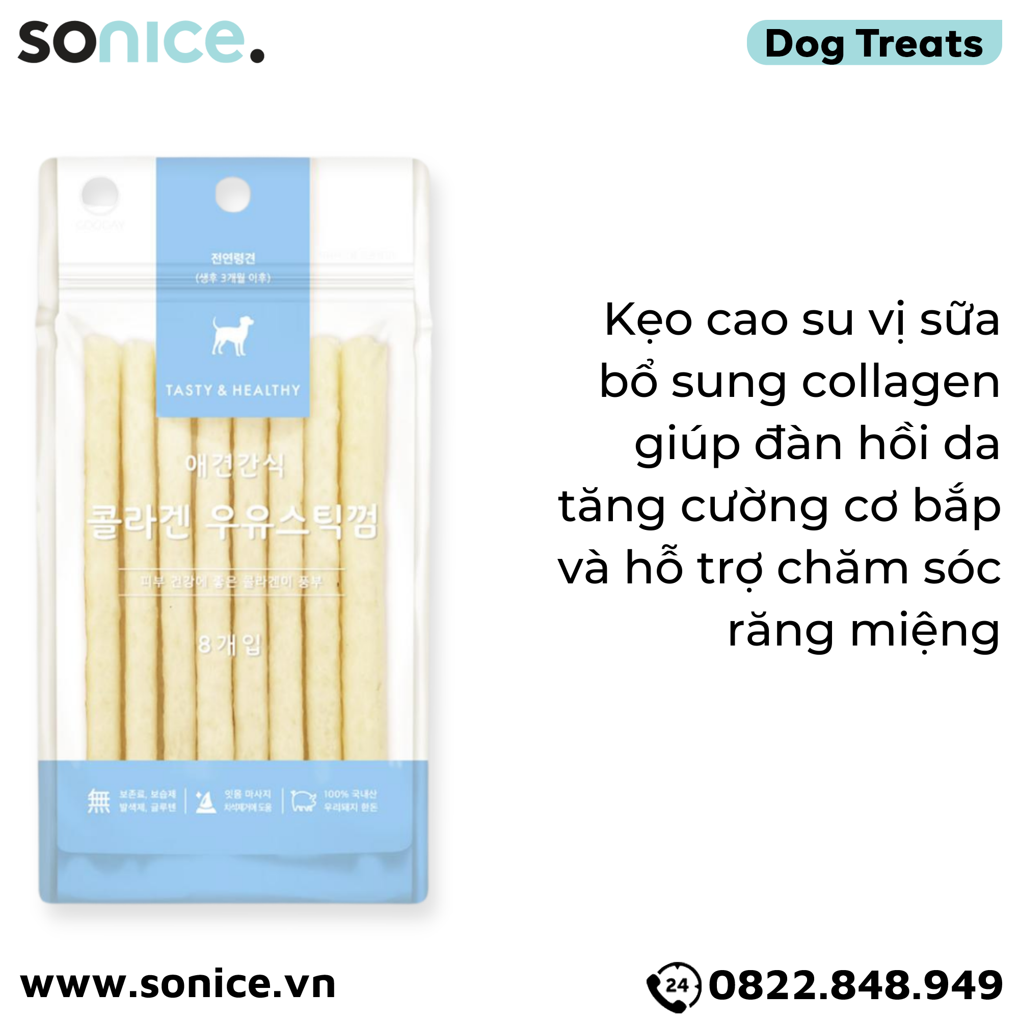  Treats Petsmix Collagen Milk Stick 40g - Vị sữa, bổ sung collagen SONICE. 