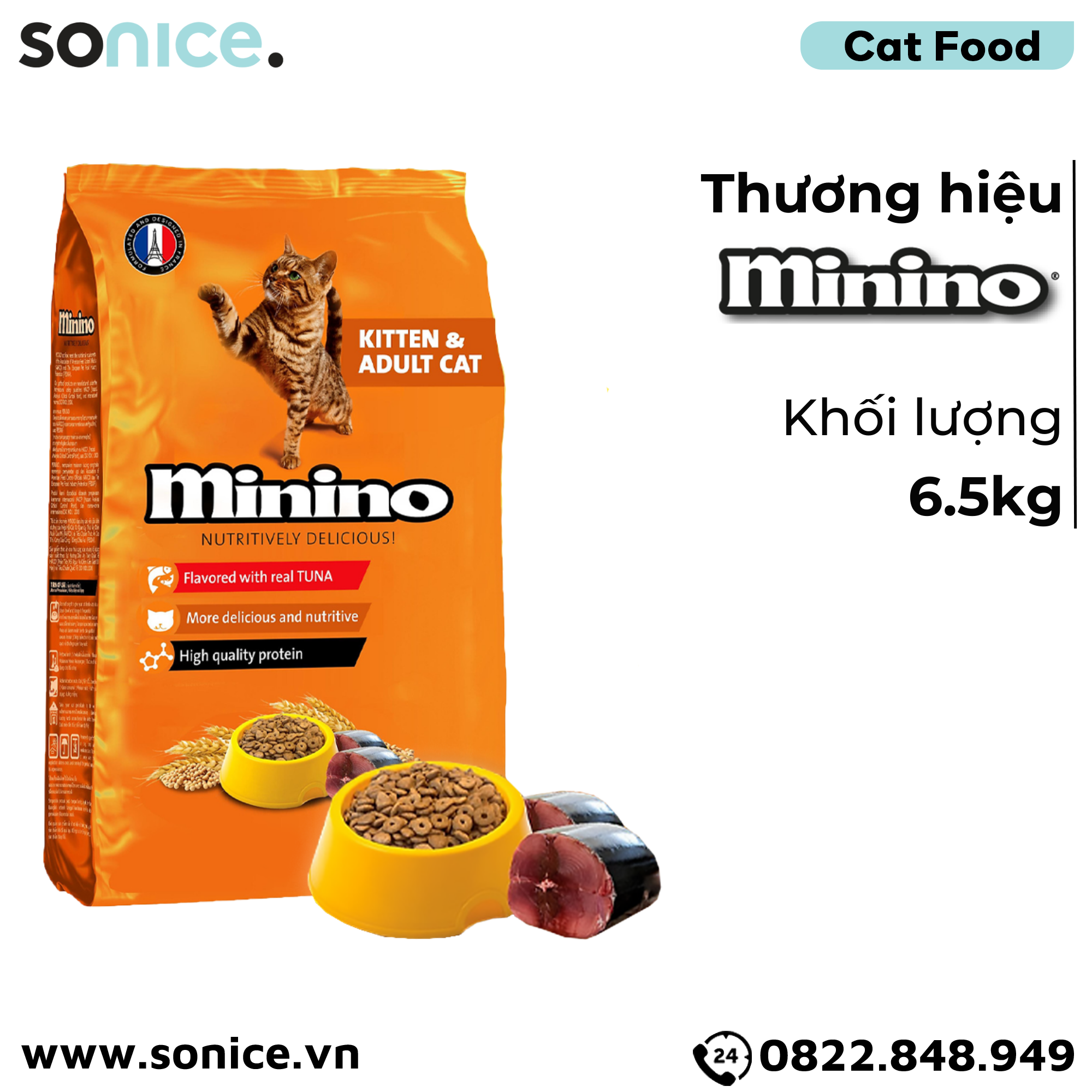 Thức ăn mèo Minino Tuna 6.5kg SONICE.