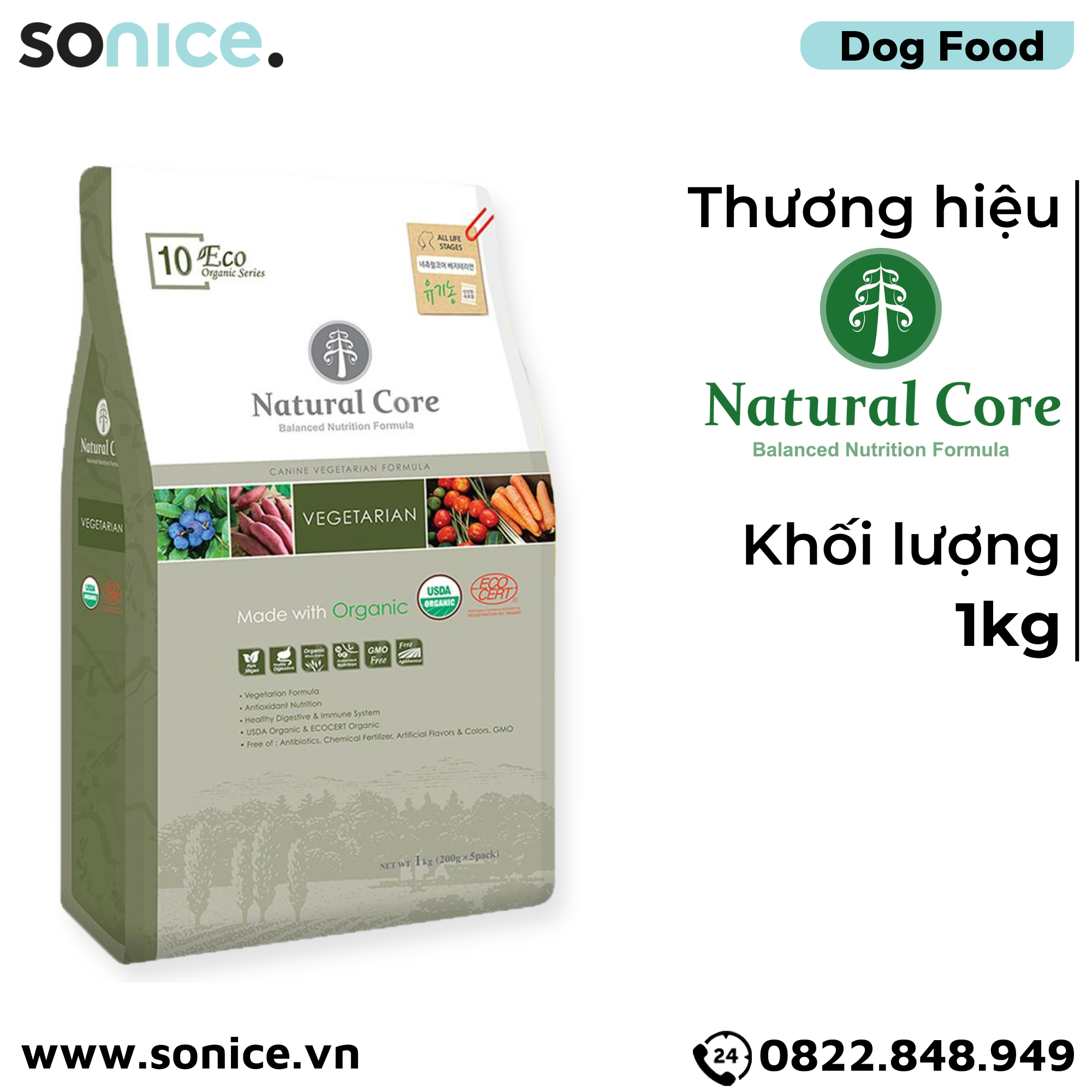 Thức ăn Natural Core Vegetarian 1kg - Rau củ ăn chay SONICE.
