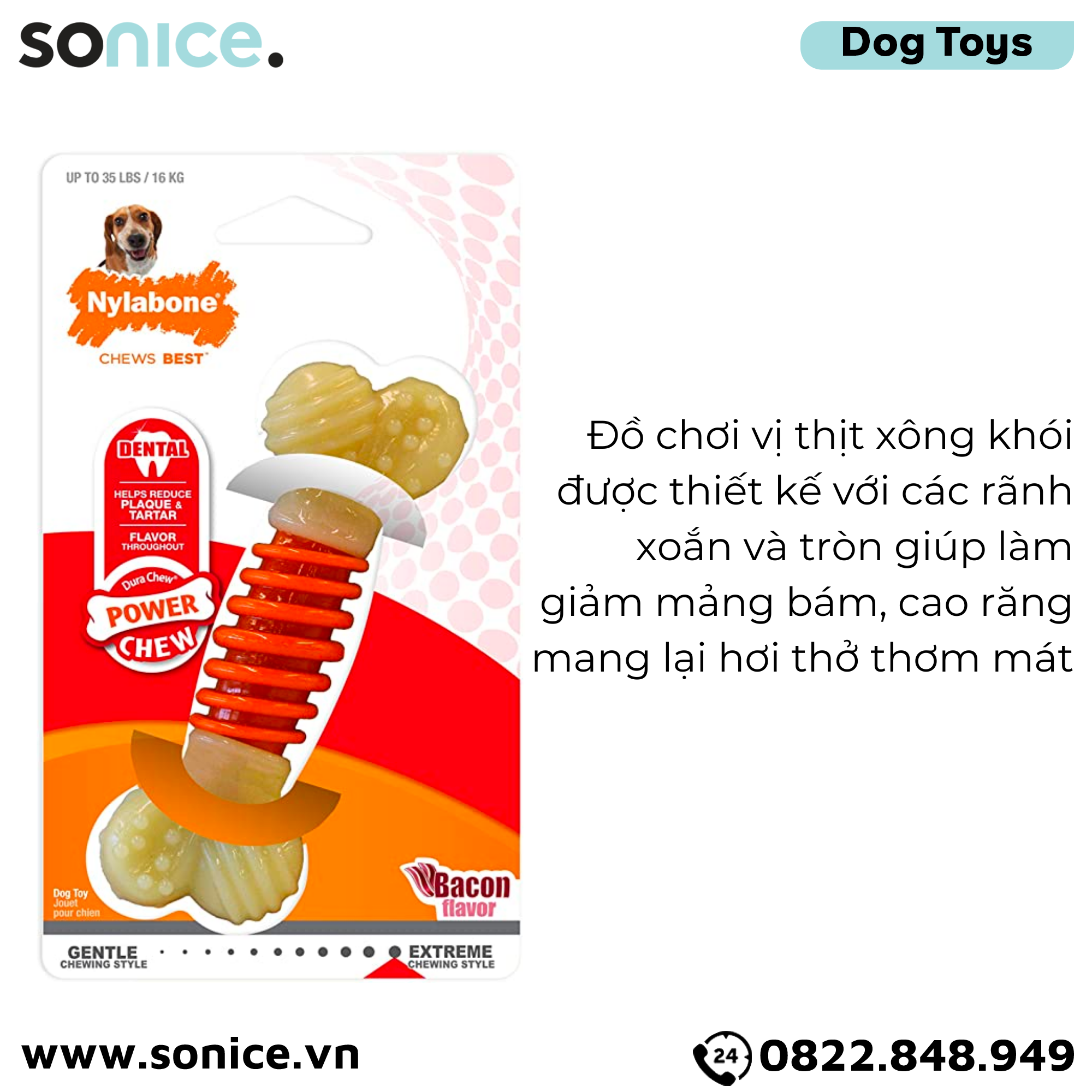 Đồ chơi Nylabone Dental Chews Plaque & Tartar Bacon Flavor Toys Medium Size - Vị thịt xông khói, cho chó < 16kg SONICE.