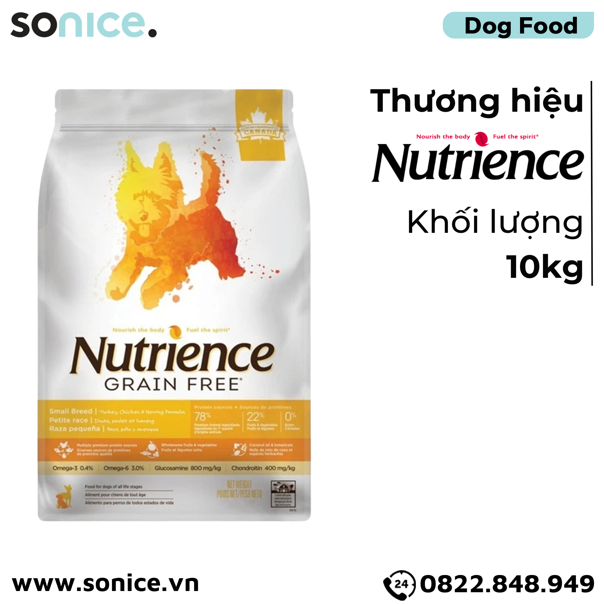 Thức ăn chó Nutrience Grain Free Thịt gà cá trích rau củ 10kg SONICE.