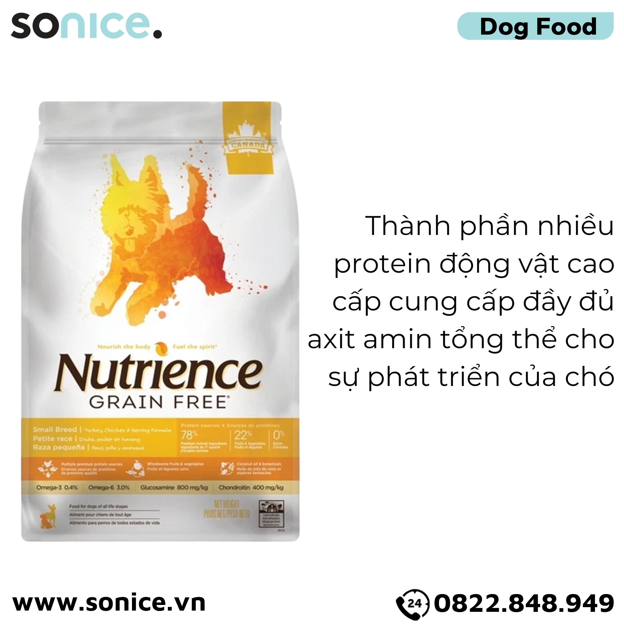 Thức ăn chó Nutrience Grain Free Thịt gà cá trích rau củ 5kg SONICE.