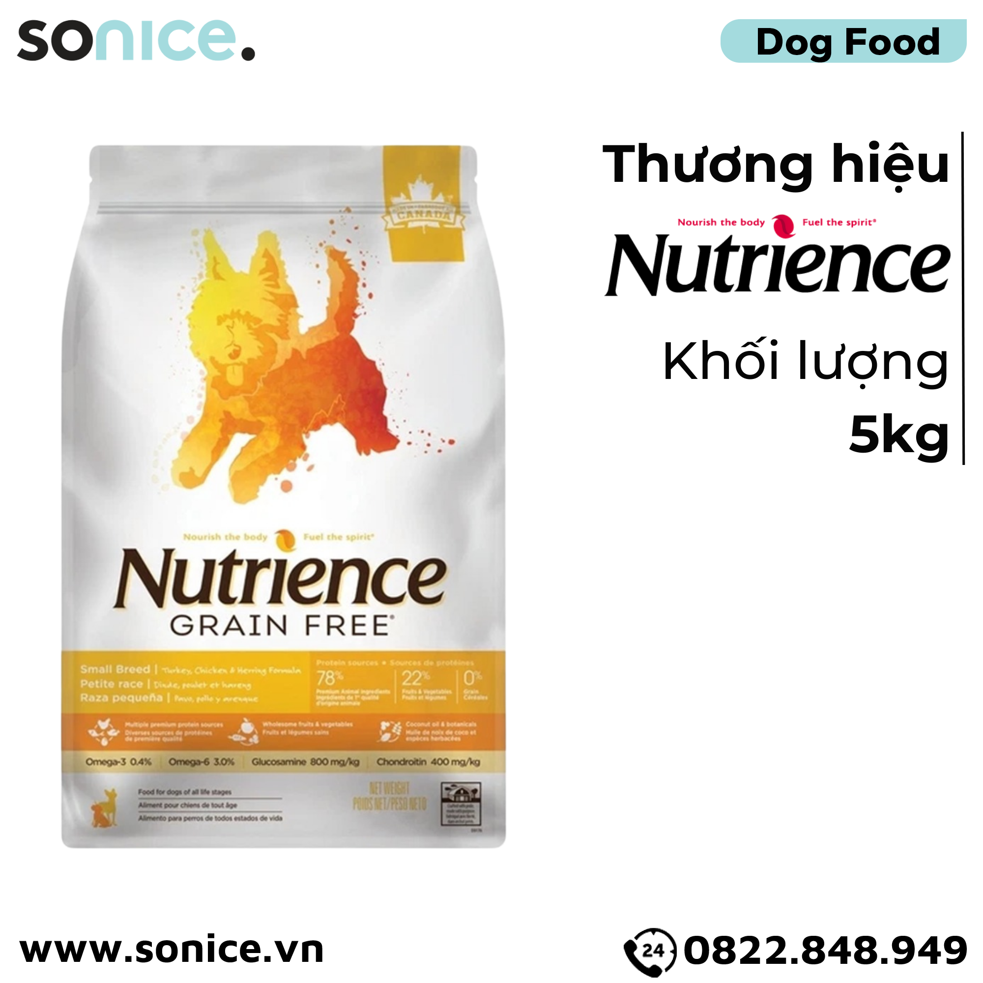 Thức ăn chó Nutrience Grain Free Thịt gà cá trích rau củ 5kg SONICE.
