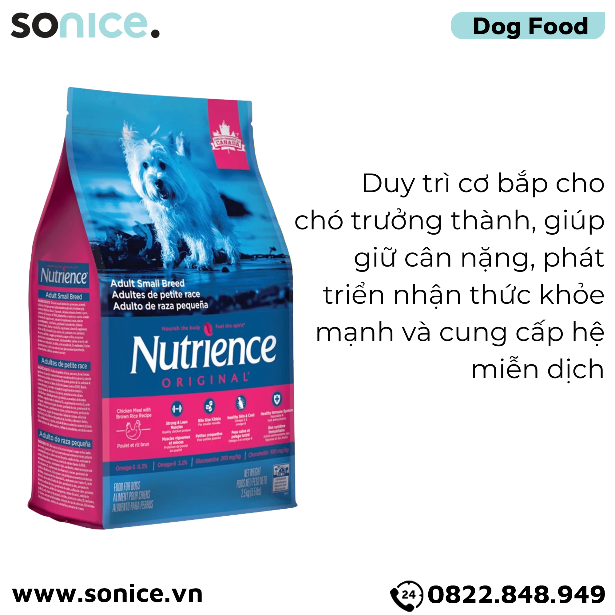 Thức ăn chó Nutrience Original thịt gà rau củ 2.5kg - Giống nhỏ trưởng thành SONICE.