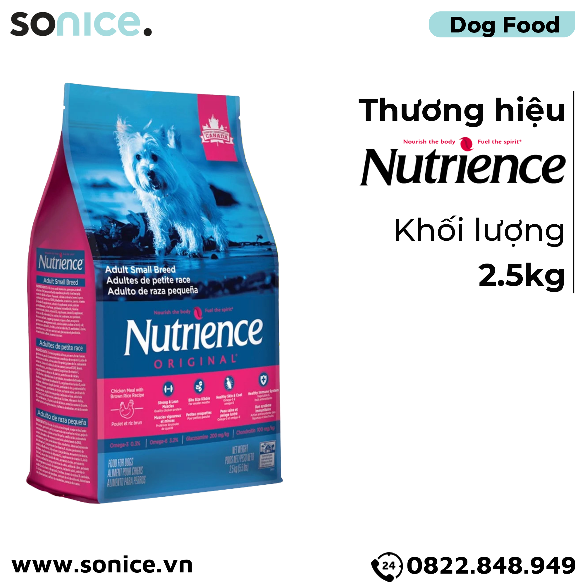 Thức ăn chó Nutrience Original thịt gà rau củ 2.5kg - Giống nhỏ trưởng thành SONICE.