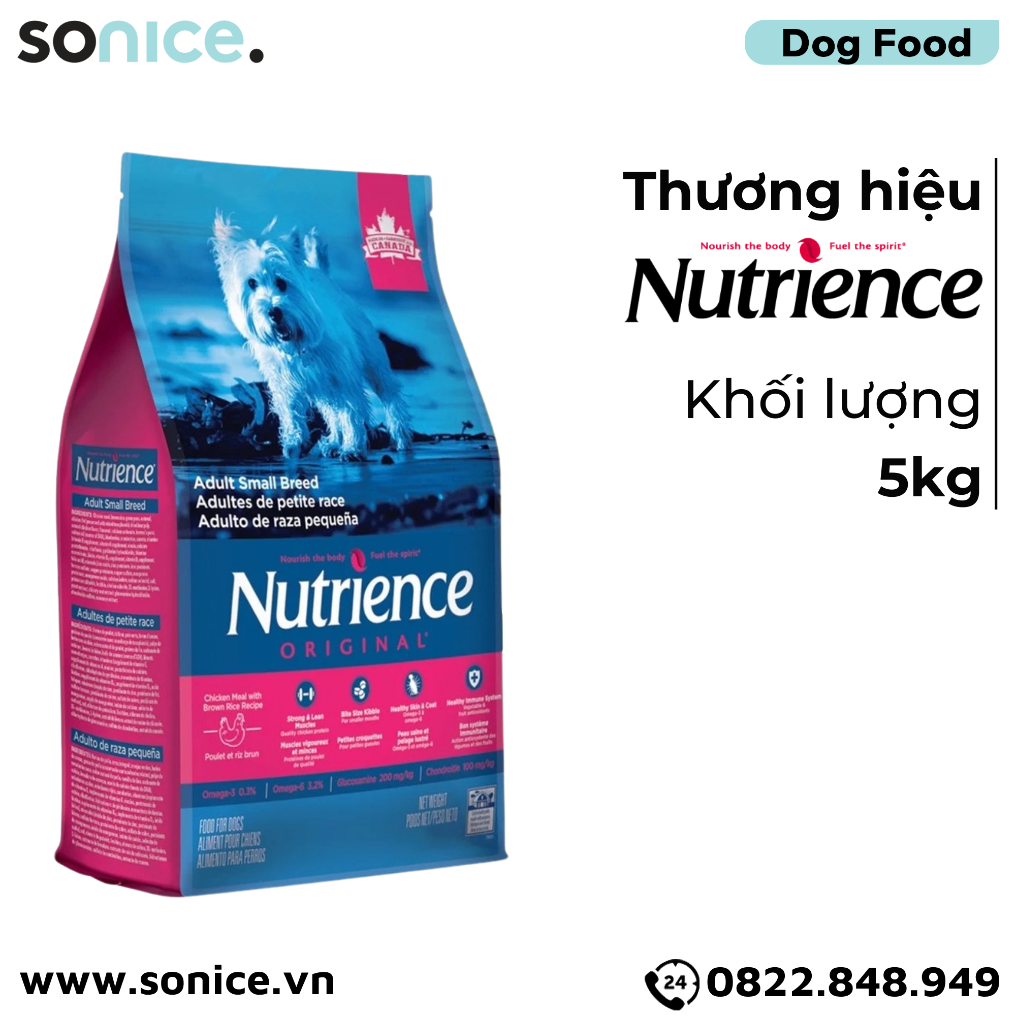 Thức ăn chó Nutrience Original thịt gà rau củ 5kg - Giống nhỏ trưởng thành SONICE.