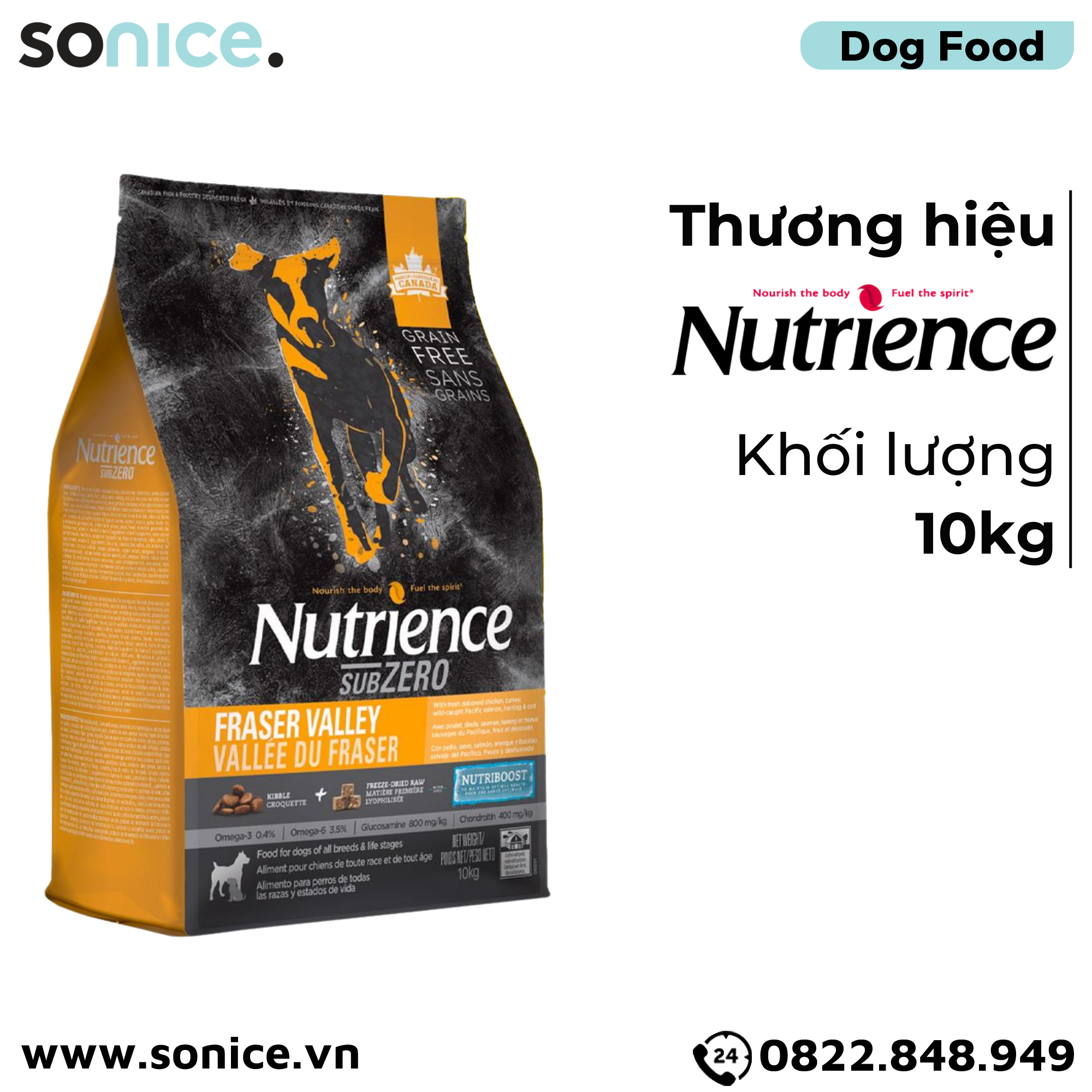 Thức ăn chó Nutrience SubZero Gà tây, Cá hồi, Cá trích & Rau củ 10kg - Cho chó mọi lứa tuổi SONICE.